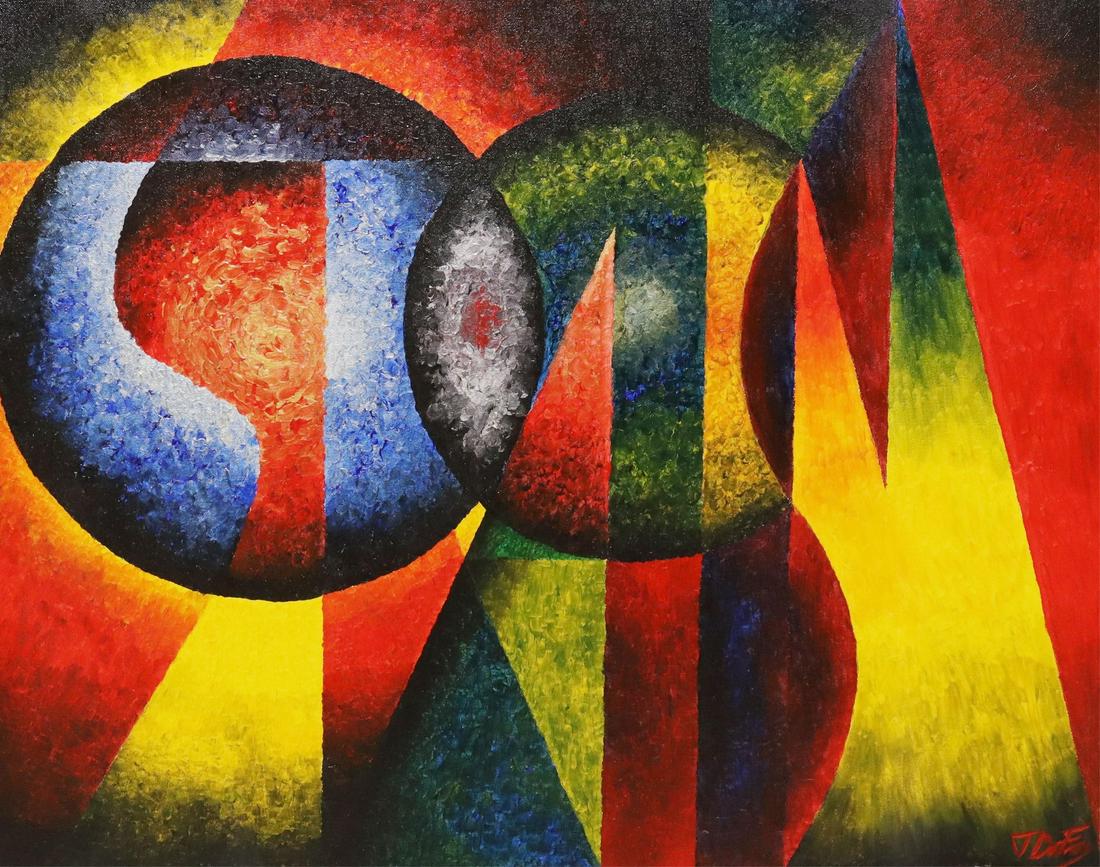 FRAMED ACRYLIC ON CANVAS ABSTRACT PAINTING (1 of 4)