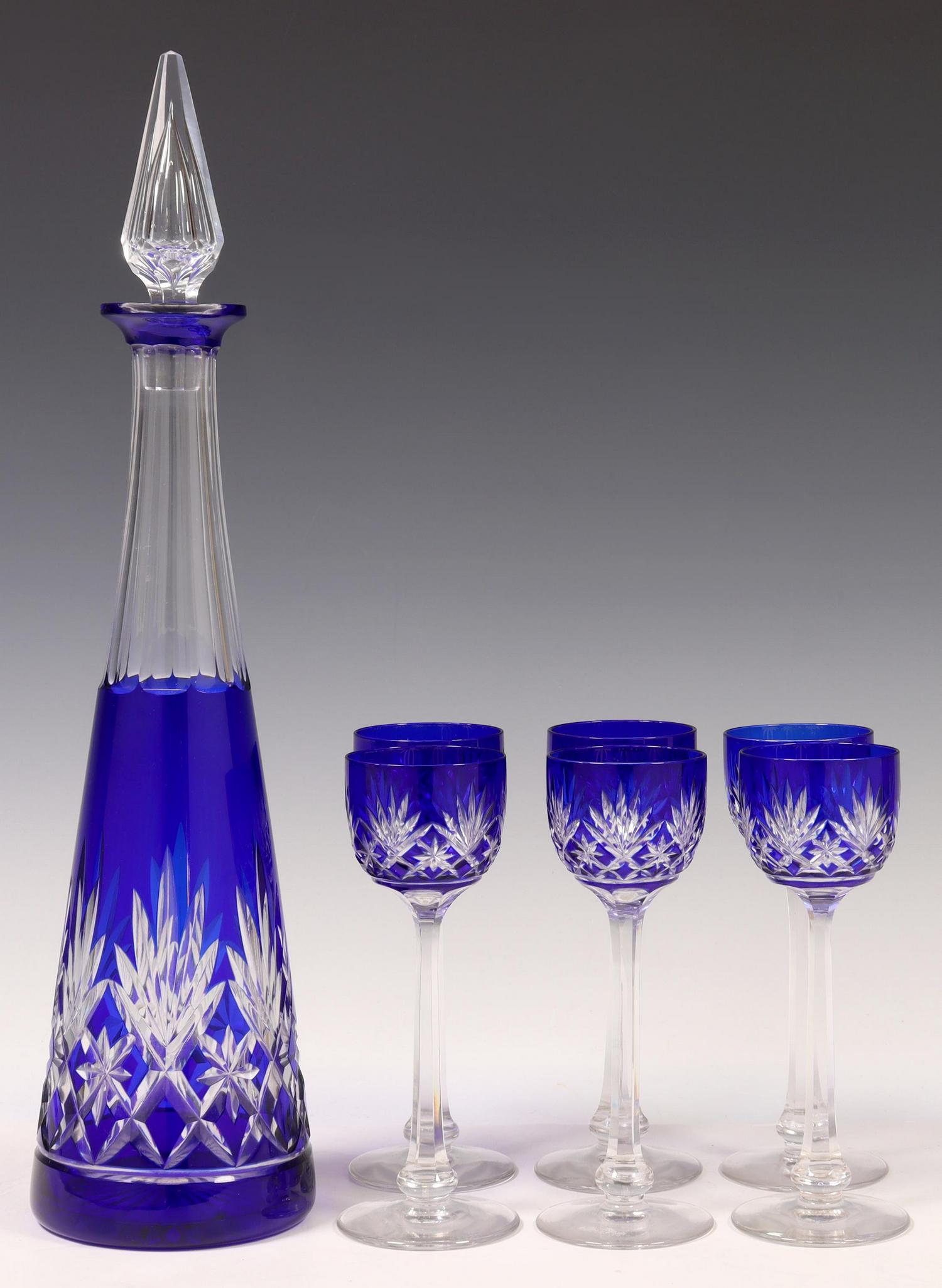 (7) BOHEMIAN COBALT FLASHED GLASS LIQUEUR SERVICE (1 of 3)