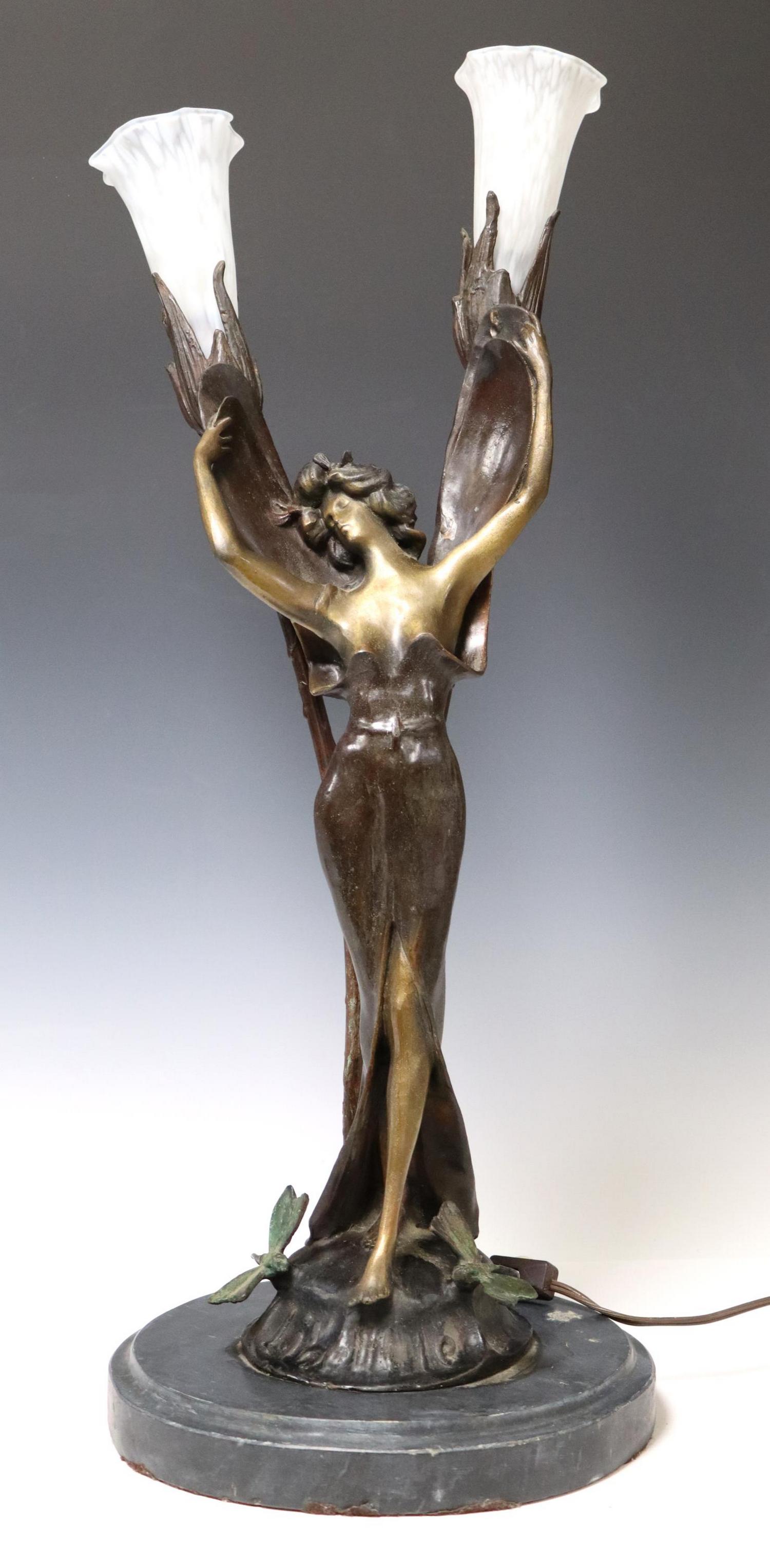 ART NOUVEAU STYLE 'LIBUELLUIE' TWO-LIGHT LAMP (1 of 6)