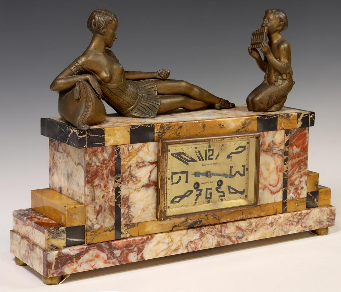 FRENCH ART DECO FIGURAL MARBLE MANTEL CLOCK (1 of 7)