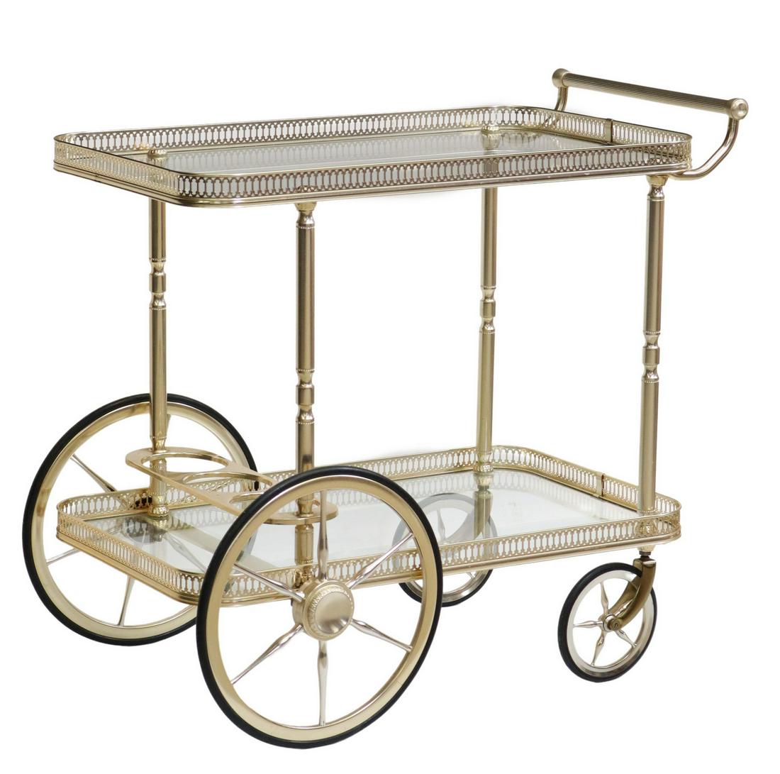 FRENCH TWO-TIER GLASS & GILT METAL SERVICE CART (1 of 4)