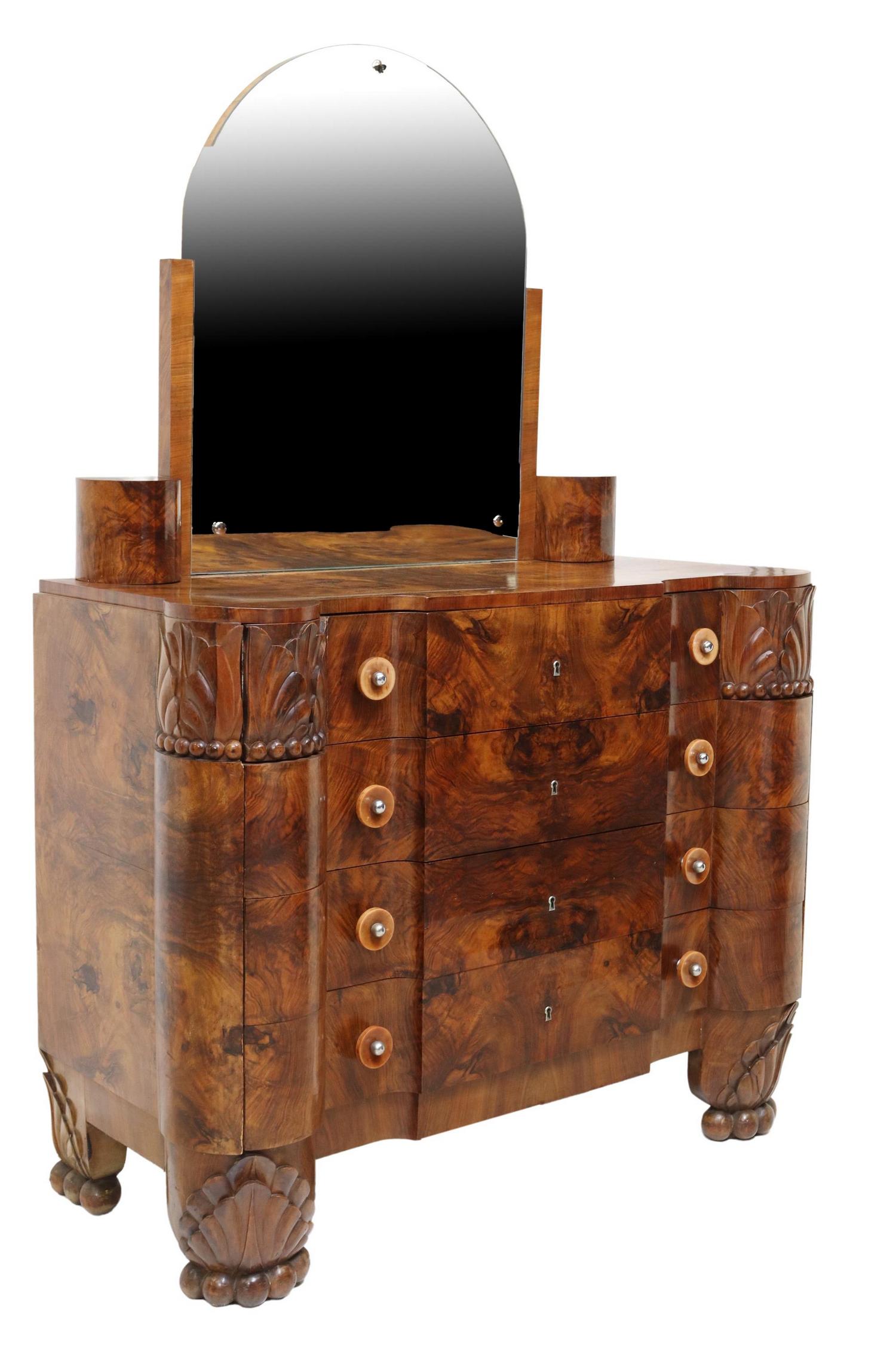 ITALIAN ART DECO FIGURED WALNUT MIRRORED COMMODE (1 of 4)