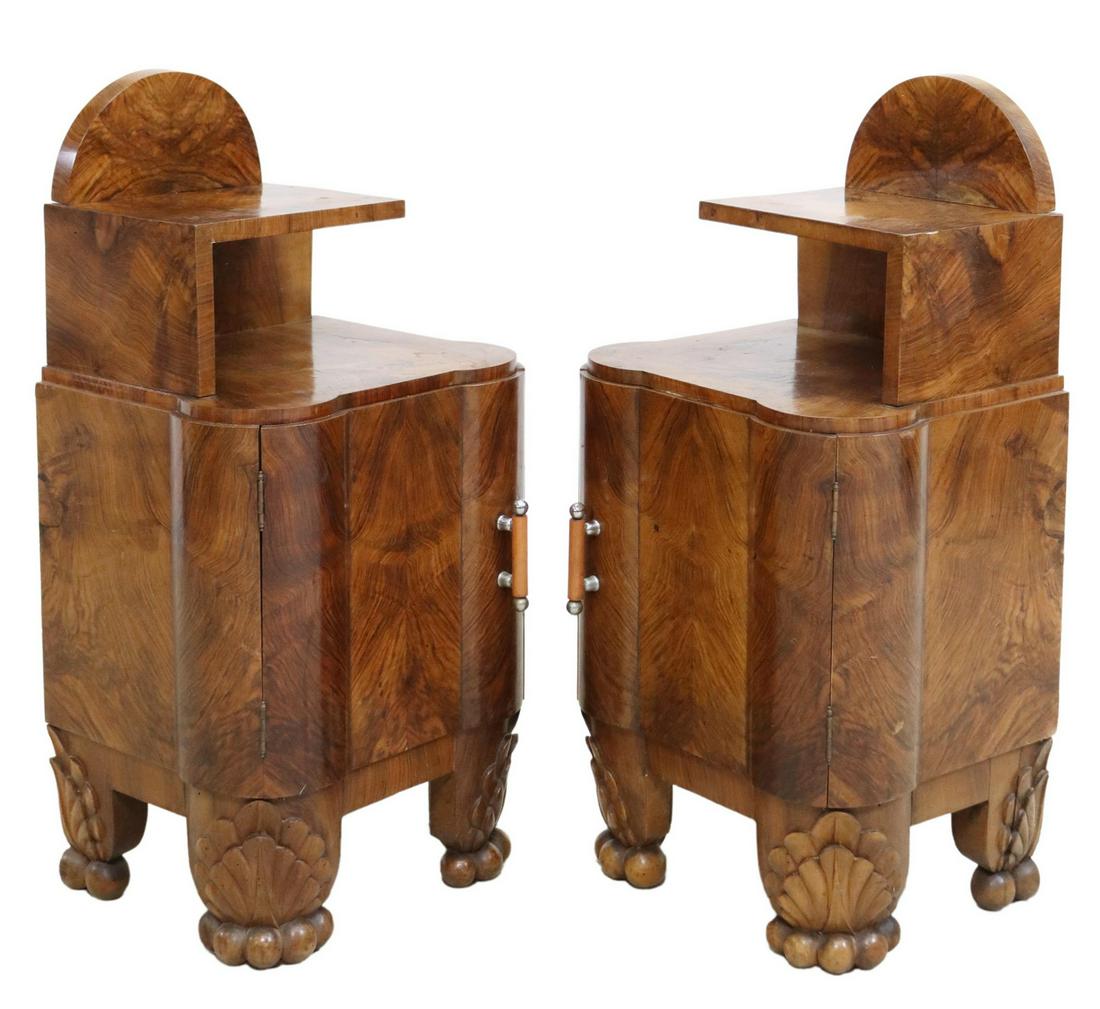 (2) ITALIAN ART DECO FIGURED WALNUT NIGHTSTANDS (1 of 5)
