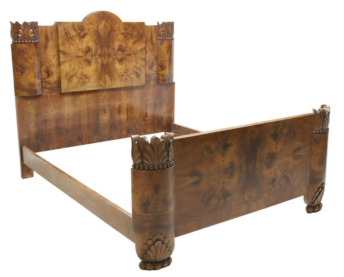 ITALIAN ART DECO FIGURED WALNUT BED (1 of 4)