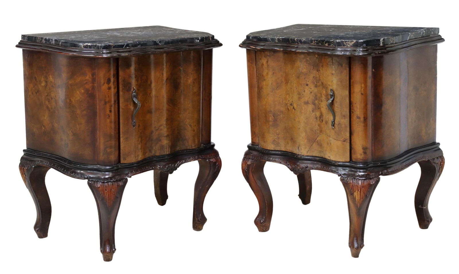 (2) VENETIAN MARBLE-TOP BURLWOOD BEDSIDE CABINETS (1 of 5)