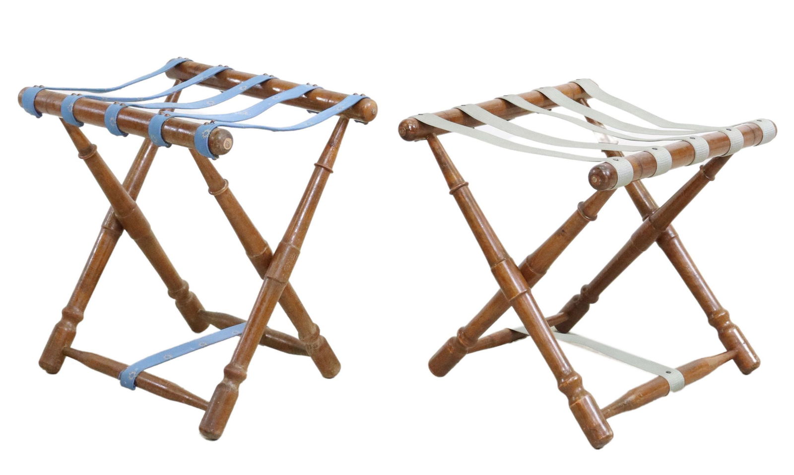 (2) TURNED FOLDING LUGGAGE RACKS/ TRAY STANDS (1 of 2)
