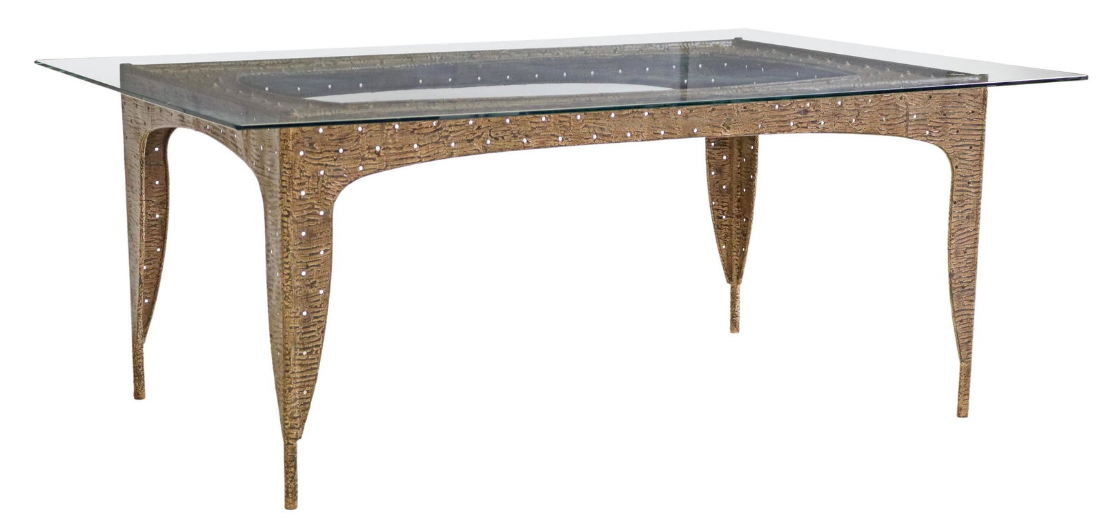 MODERN TEXTURED STEEL GLASS-TOP DINING TABLE (1 of 3)