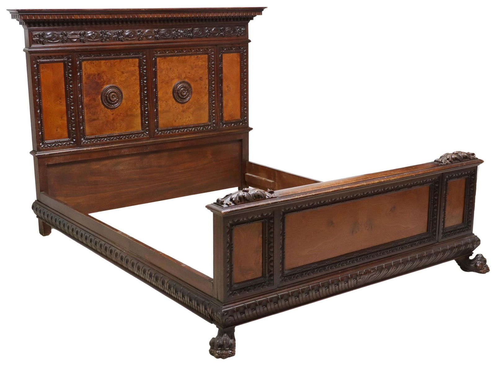 ITALIAN RENAISSANCE REVIVAL CARVED WALNUT BED (1 of 5)