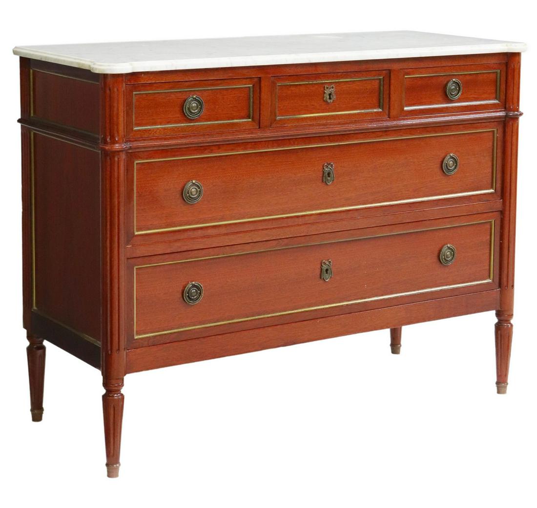 FRENCH LOUIS XVI STYLE MARBLE-TOP MAHOGANY COMMODE (1 of 5)