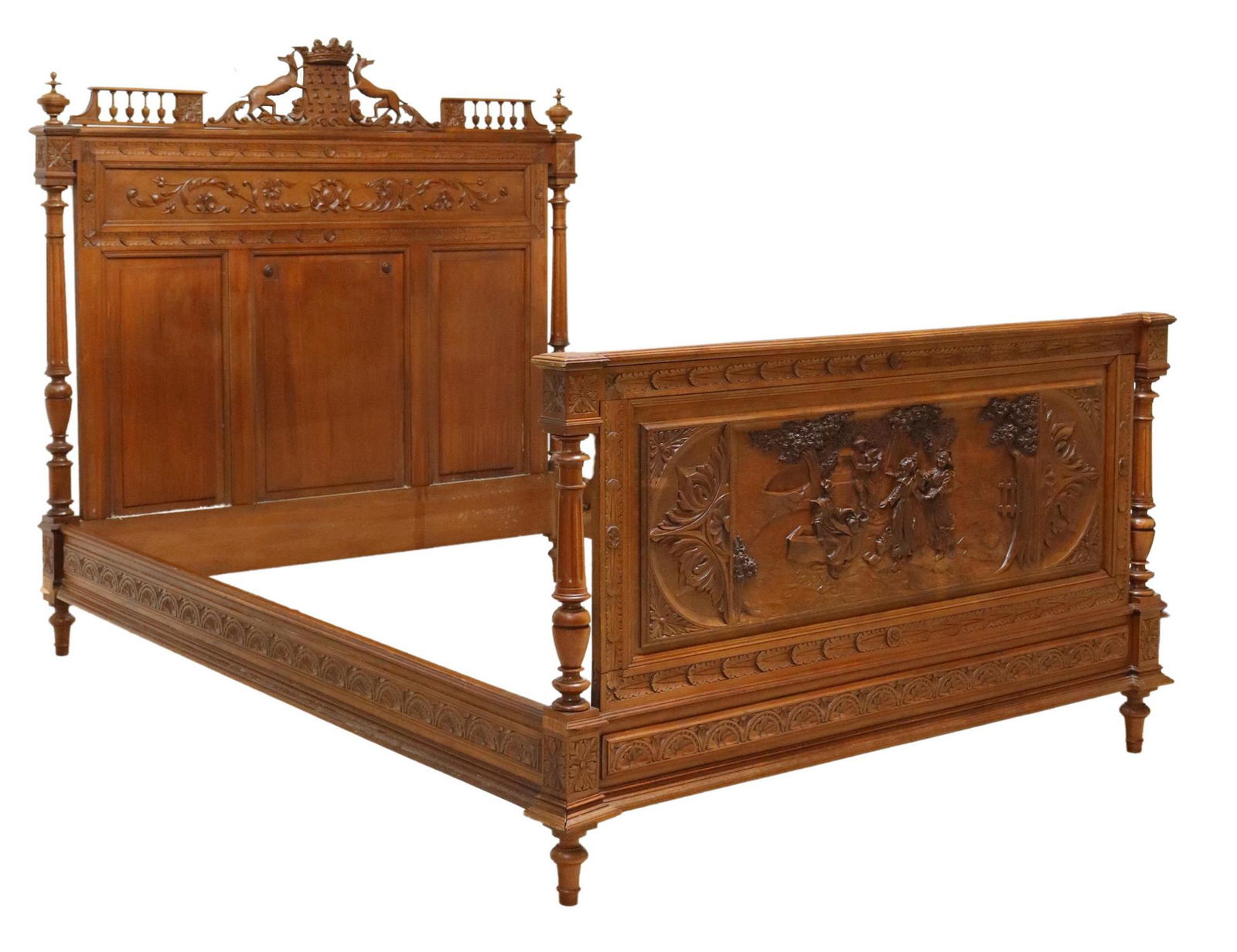 FRENCH BRETON FIGURAL CARVED WALNUT BED (1 of 5)