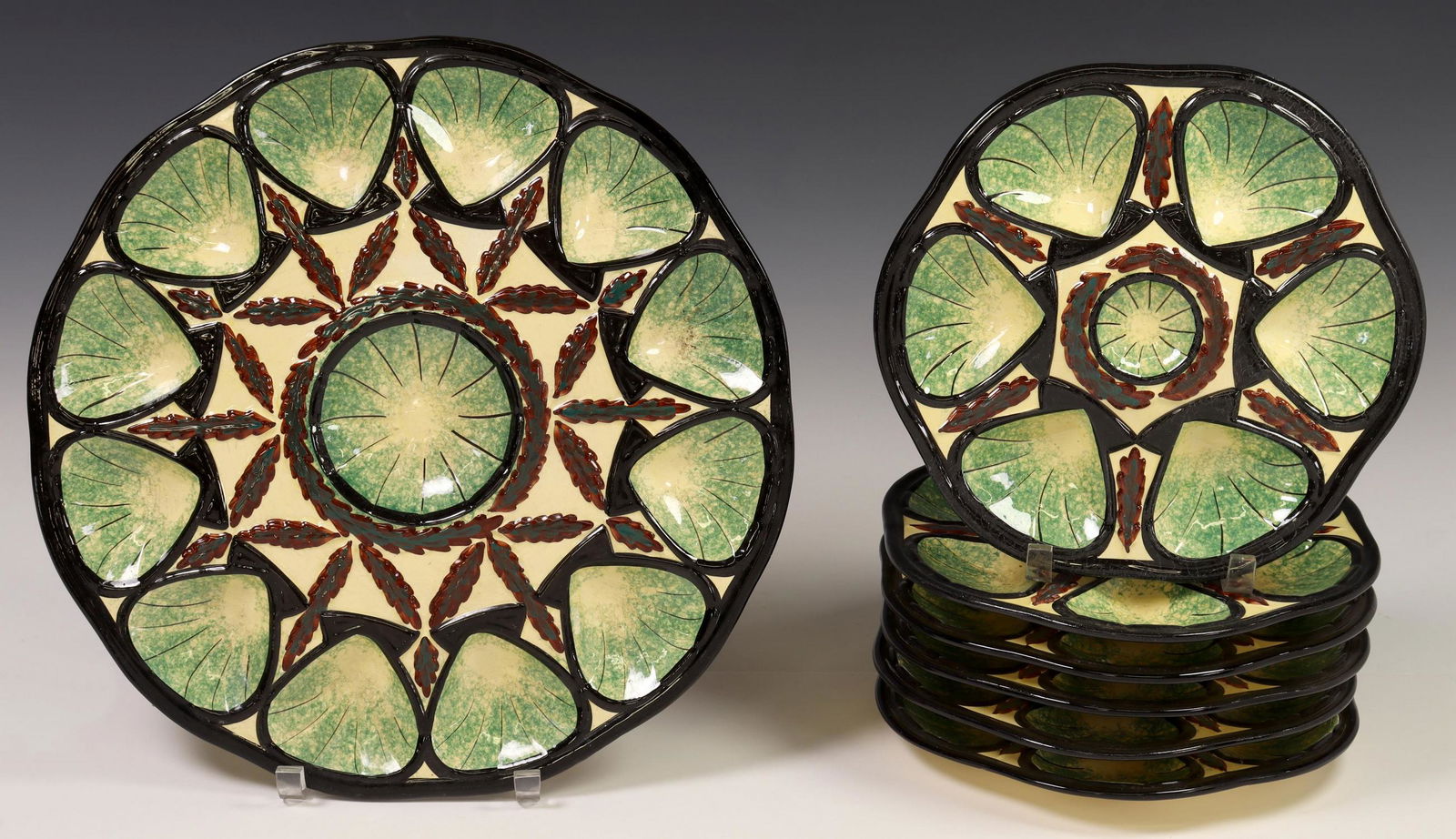 (7) FRENCH FAIENCE OYSTER PLATES & PLATTER (1 of 4)