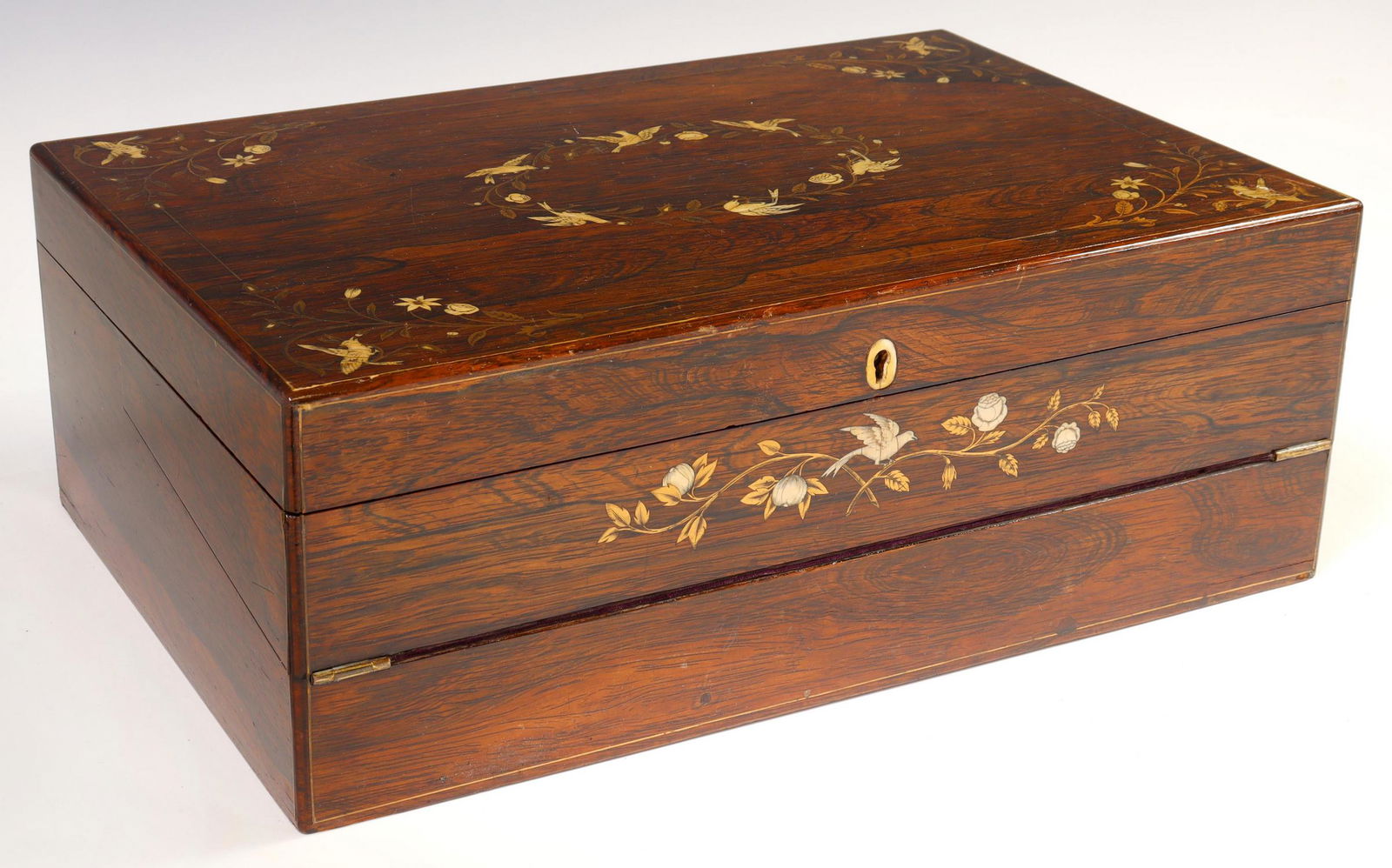 FRENCH INLAID ROSEWOOD WRITING SLOPE TRAVEL DESK (1 of 11)
