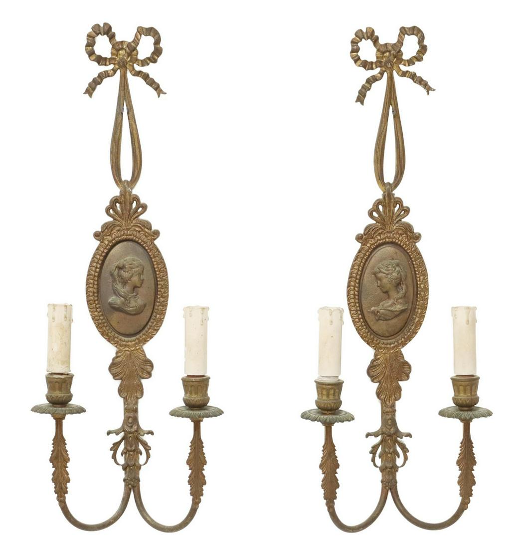 (2) NEOCLASSICAL STYLE TWO-LIGHT CAMEO SCONCES (1 of 3)