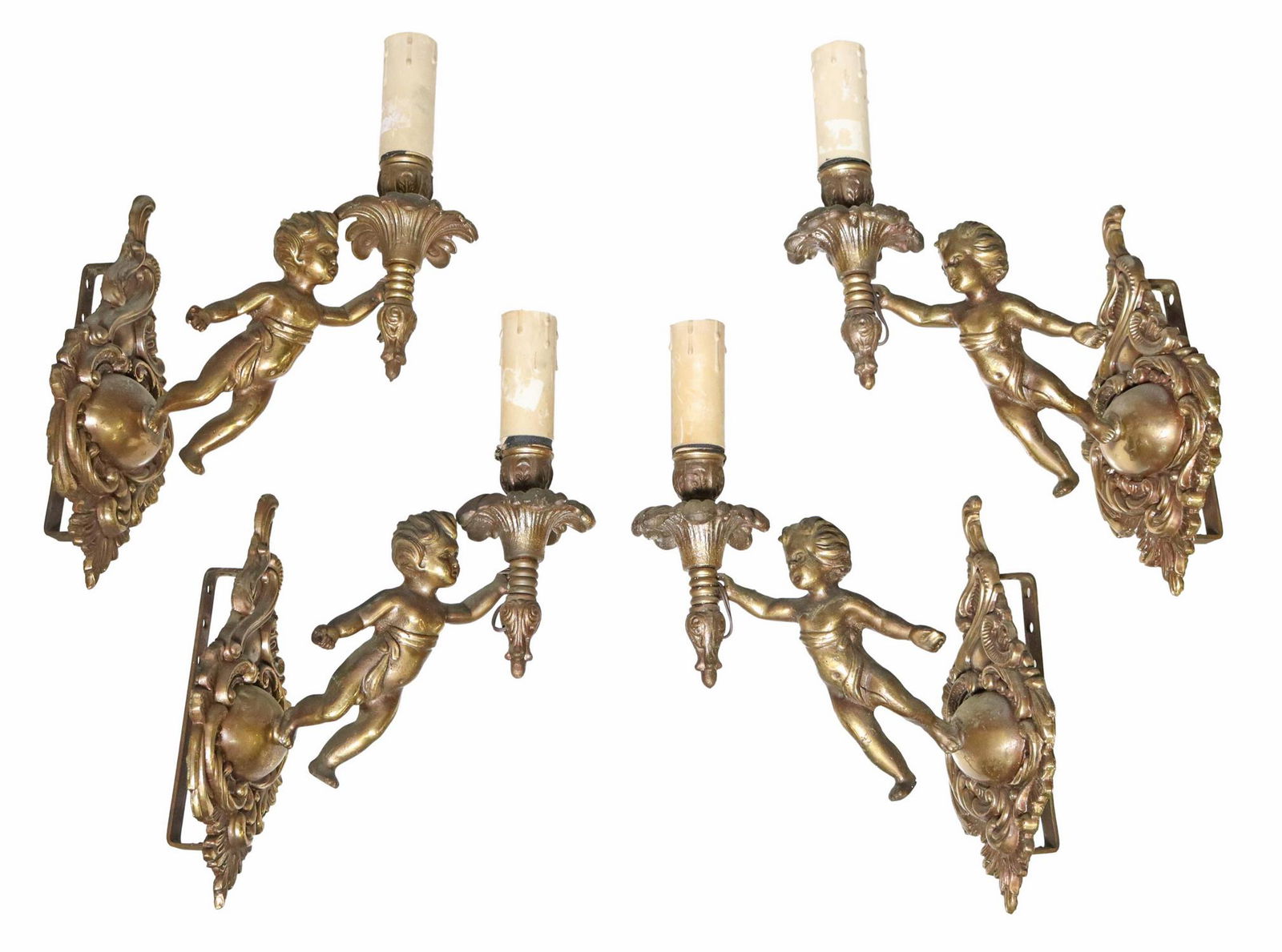 (4) ITALIAN GILT METAL CUPID ONE-LIGHT SCONCES (1 of 3)
