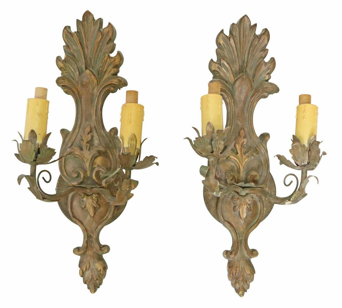 2) LOUIS XV STYLE GILT PAINTED CARVED WALL SCONCES (1 of 3)