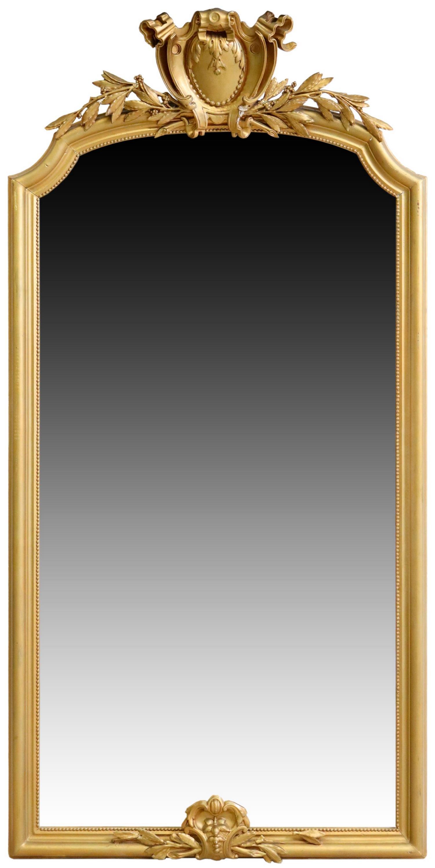 LOUIS XVI STYLE GILT PAINTED SHIELD CREST MIRROR (1 of 3)