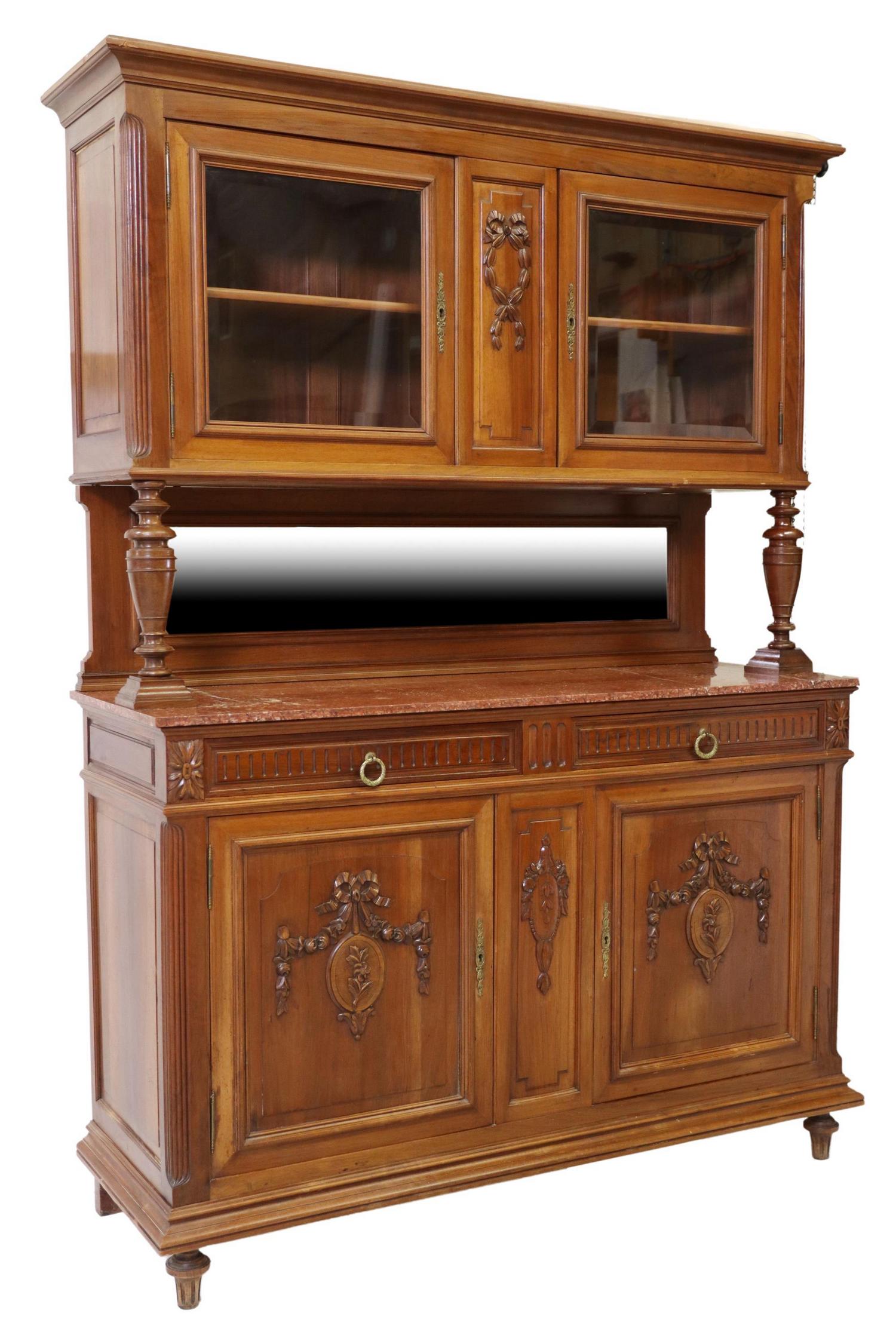 FRENCH CARVED WALNUT & MIRRORED SIDEBOARD (1 of 5)