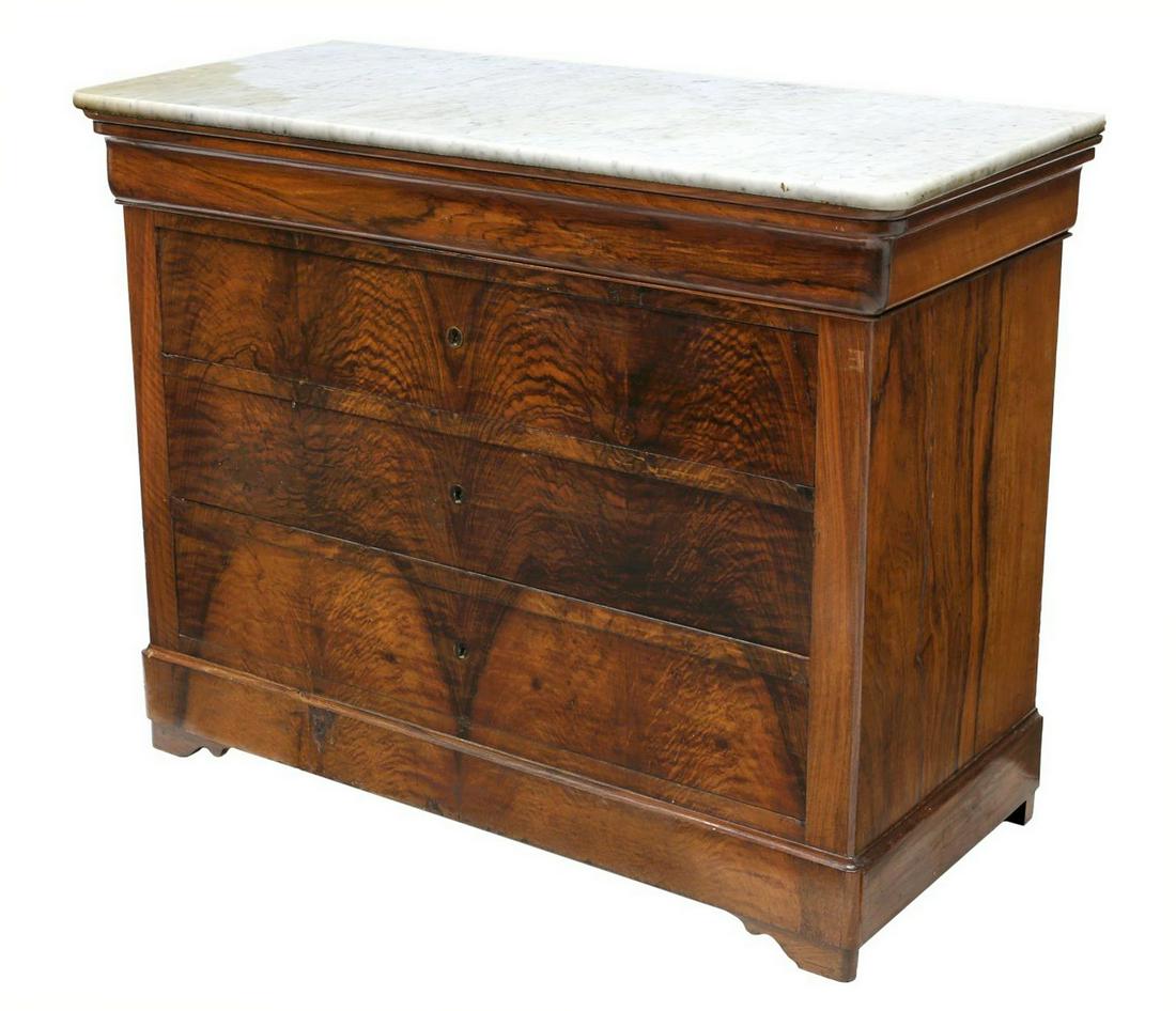 FRENCH LOUIS PHILIPPE MARBLE-TOP WALNUT COMMODE (1 of 3)