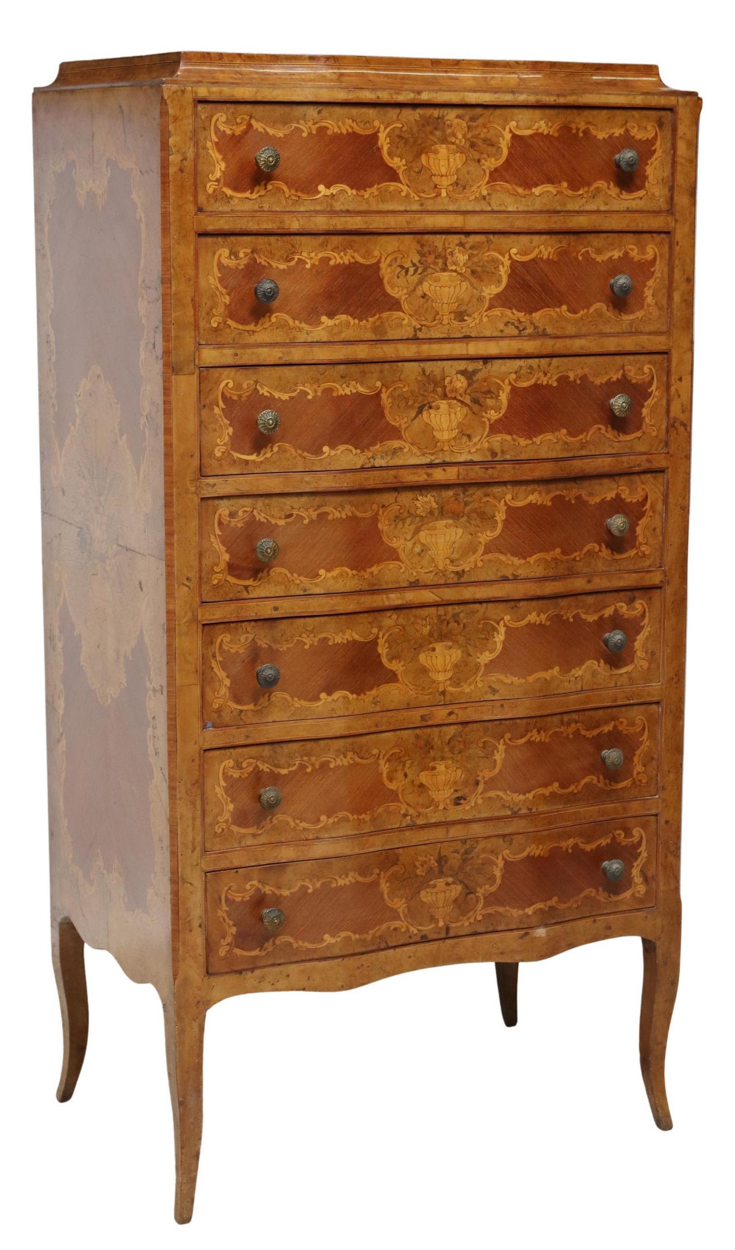 FRENCH LOUIS XV STYLE MARQUETRY SEMAINIER CHEST (1 of 5)