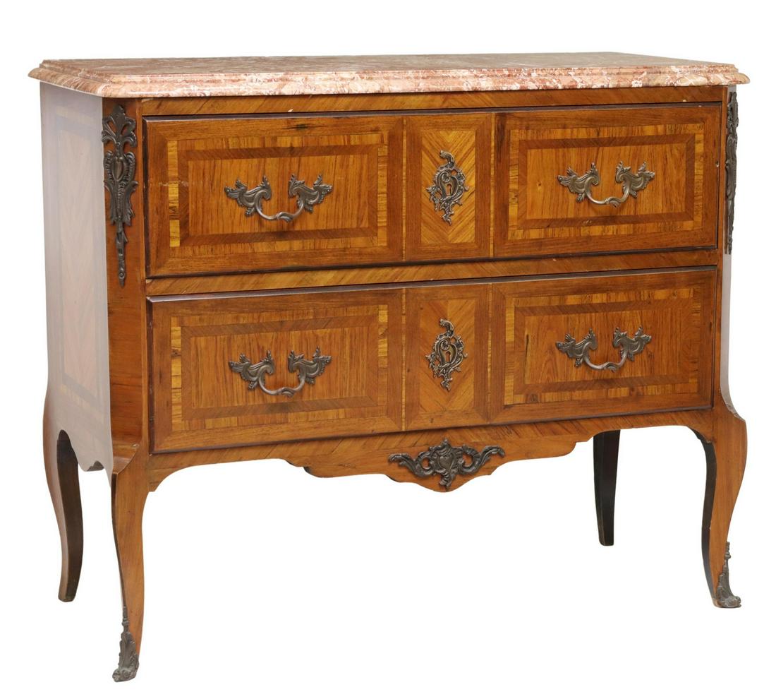 FRENCH LOUIS XV STYLE MARBLE-TOP BANDED COMMODE (1 of 5)