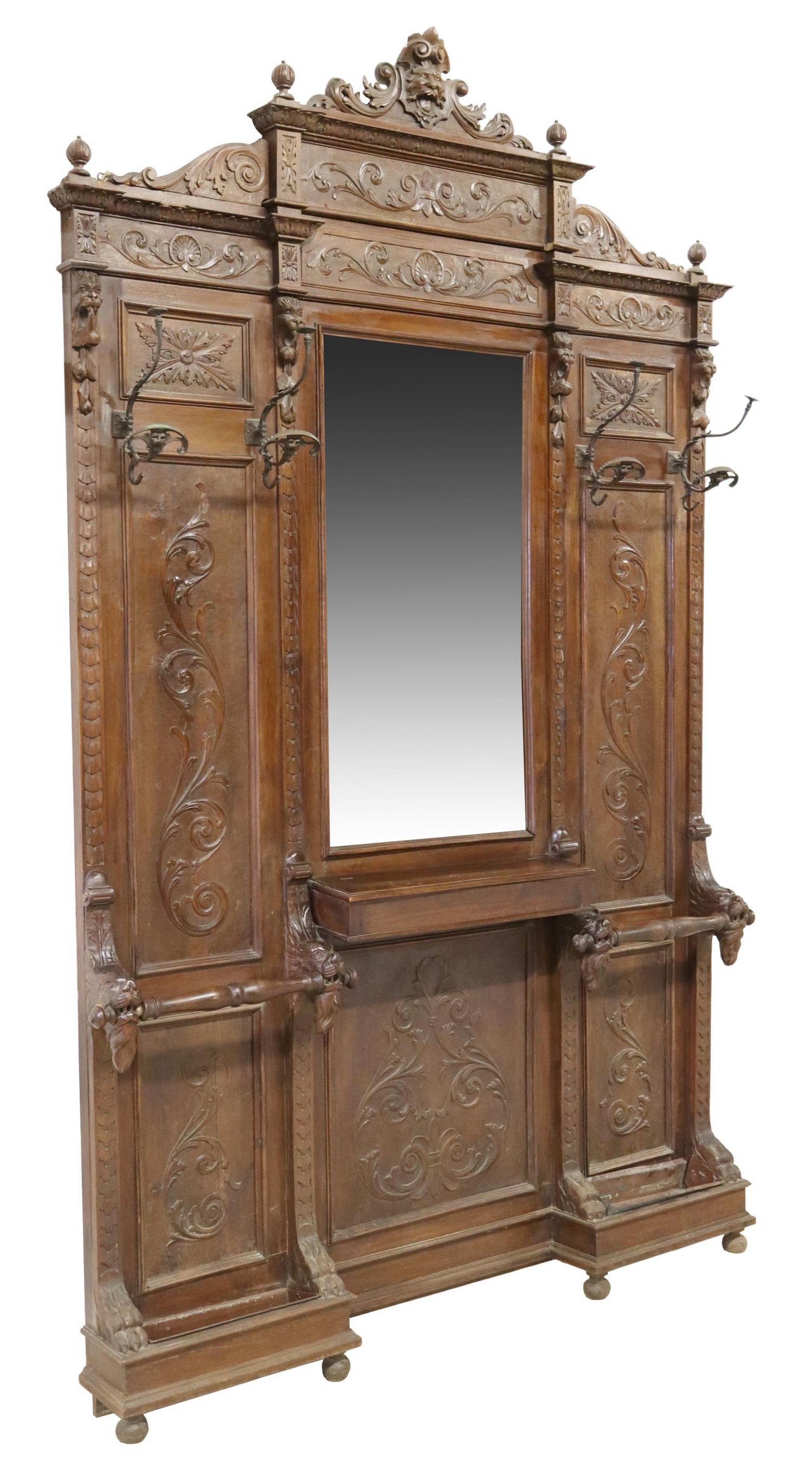 ITALIAN RENAISSANCE REVIVAL CARVED HALL TREE (1 of 8)