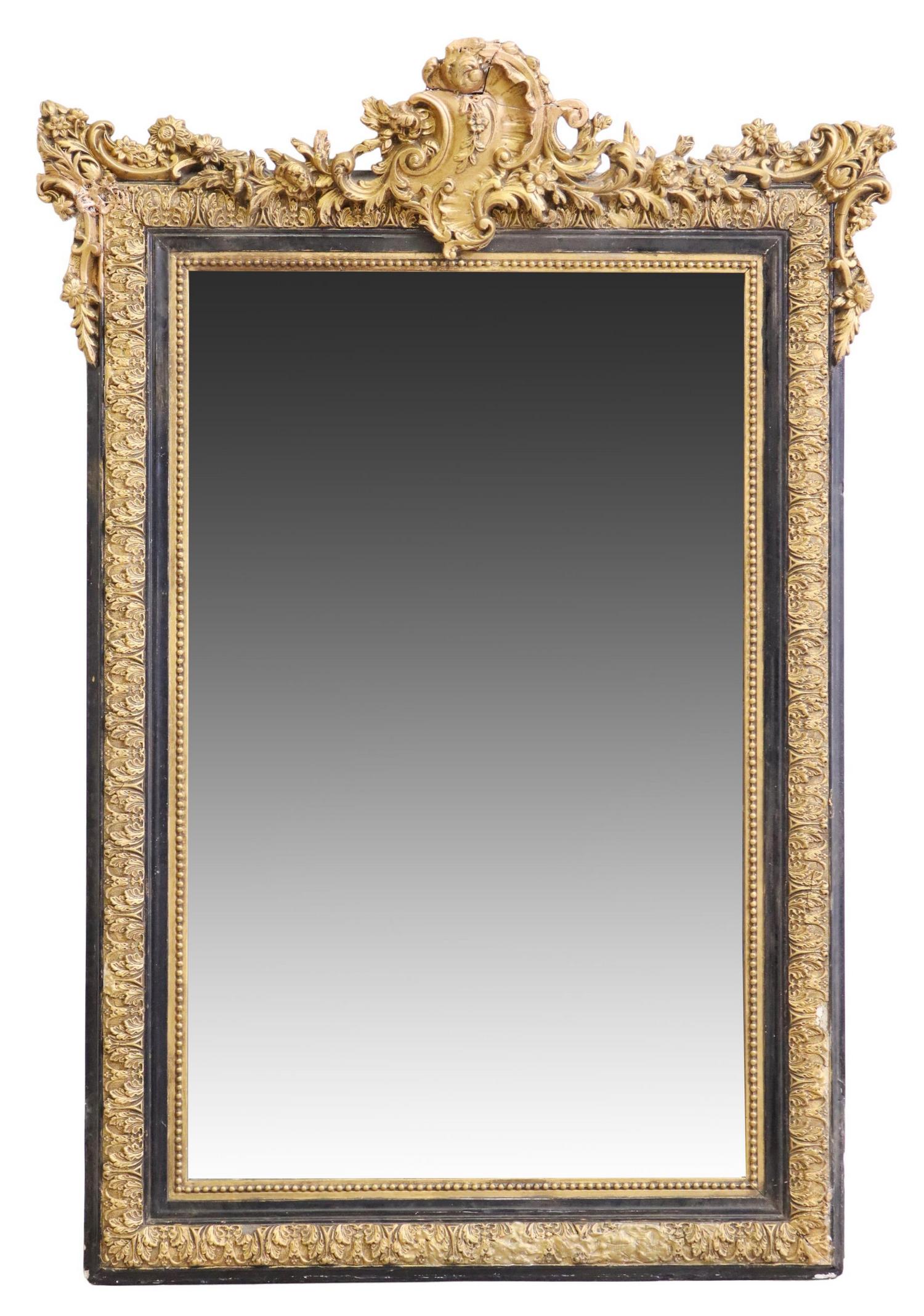 LOUIS XV STYLE PARCEL GILT & EBONIZED WALL MIRROR (1 of 3)