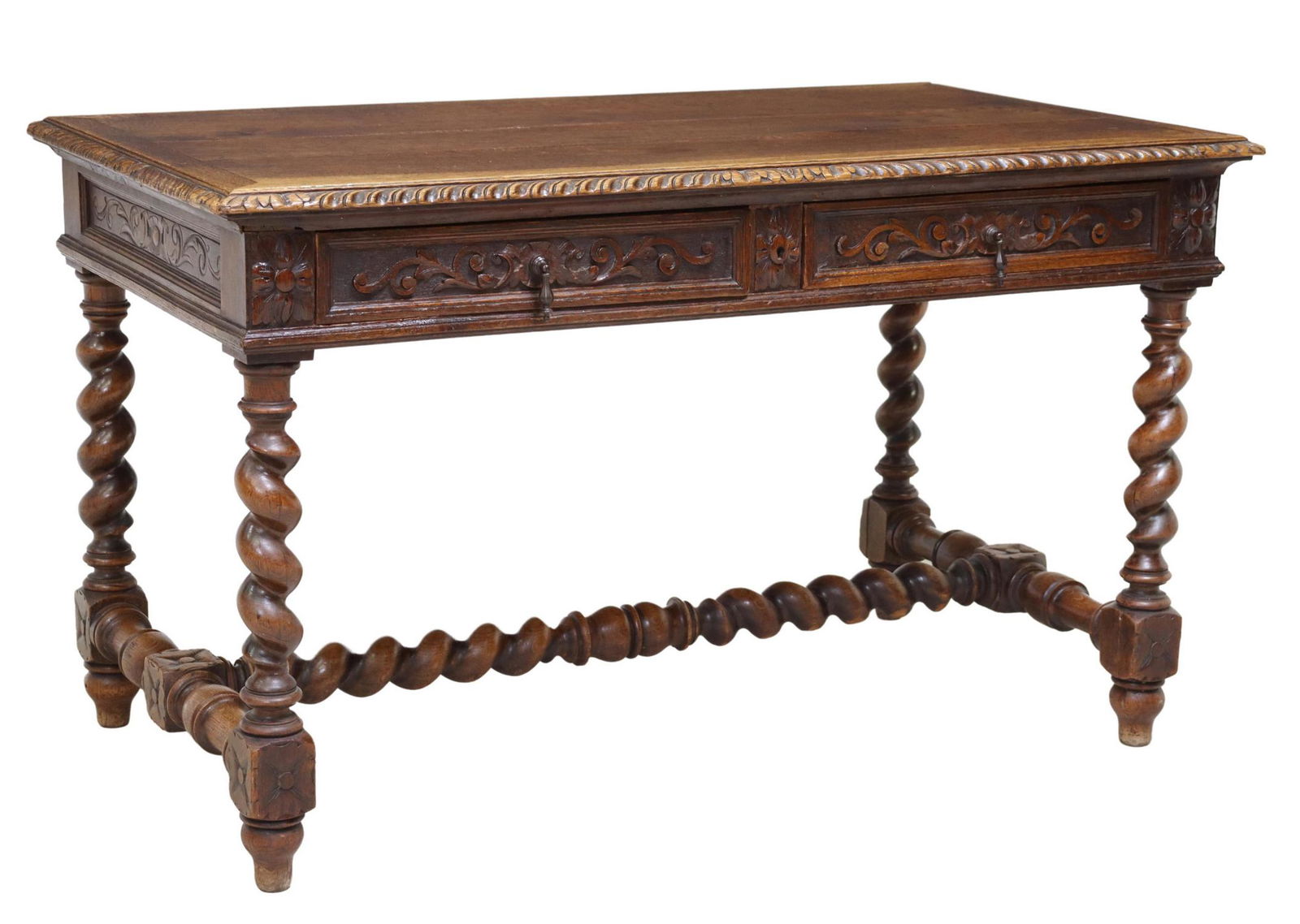 FRENCH HENRI II OAK TWIST LEG WRITING TABLE (1 of 5)