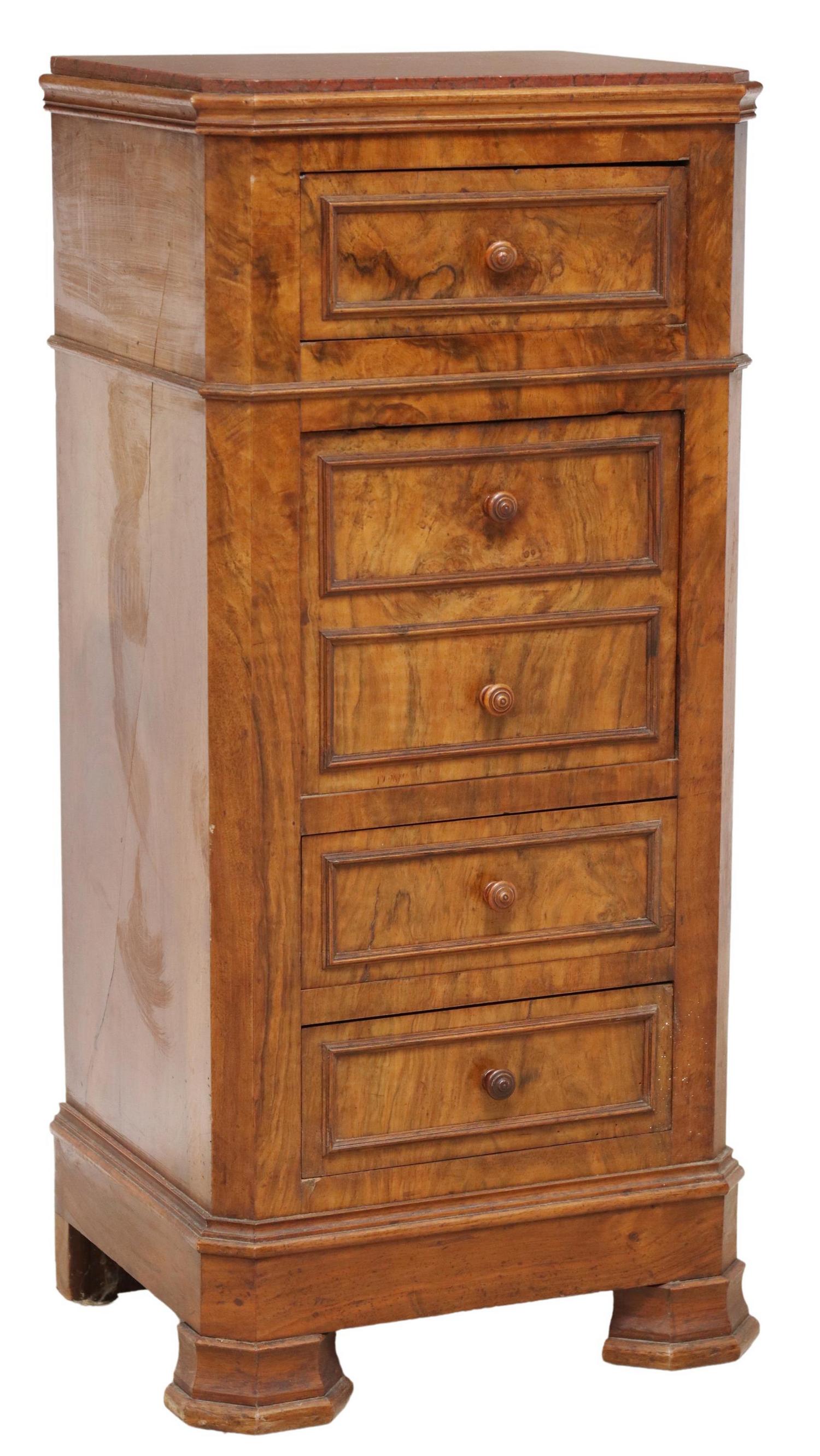 FRENCH LOUIS PHILIPPE BURLWOOD BEDSIDE CABINET (1 of 6)