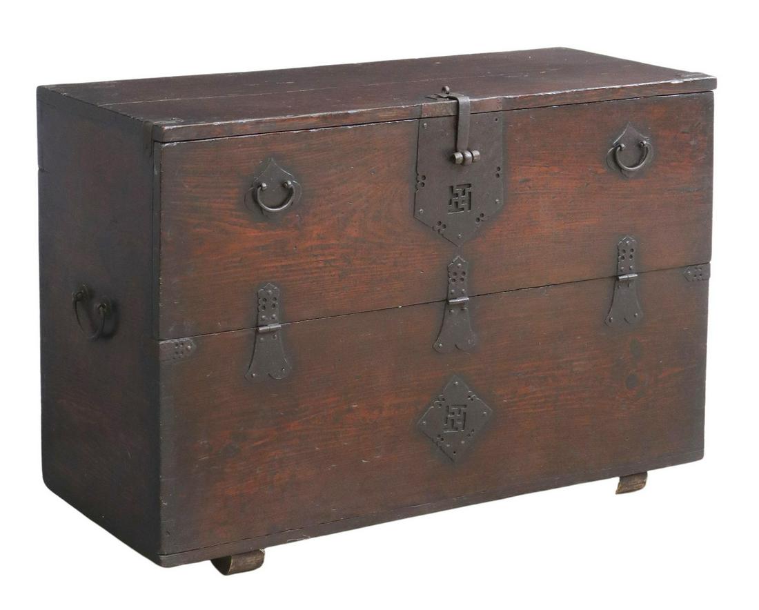KOREAN BANDAJI DROP-FRONT IRON MOUNTED CHEST (1 of 5)