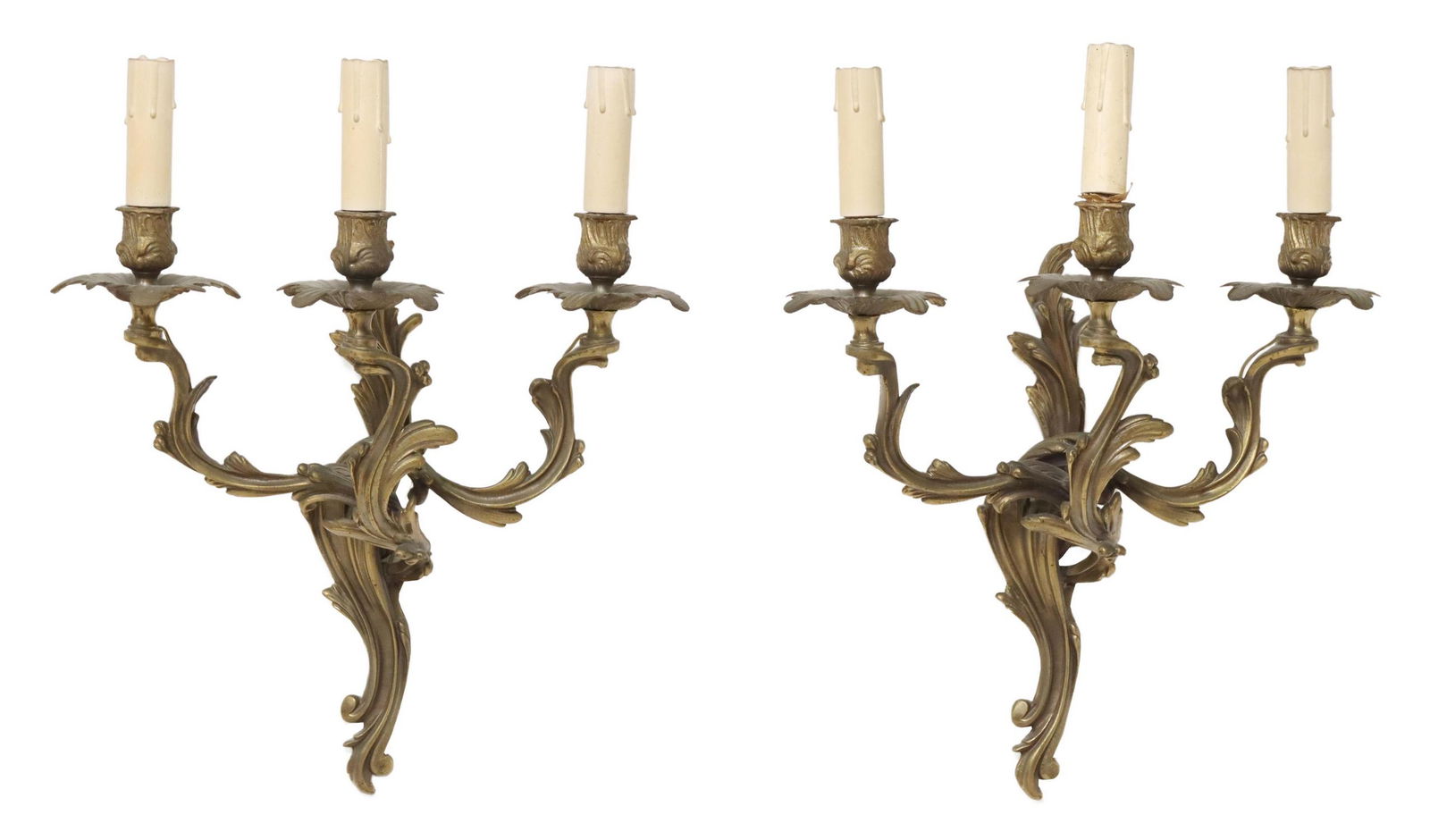 (2) LOUIS XV STYLE GILT METAL THREE-LIGHT SCONCES (1 of 2)