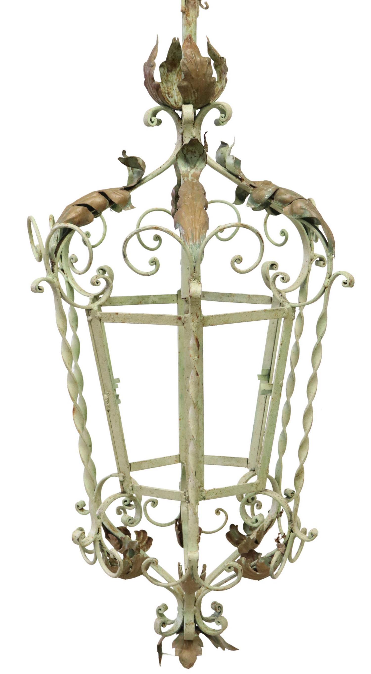 LARGE PAINTED WROUGHT IRON HANGING LANTERN (1 of 2)