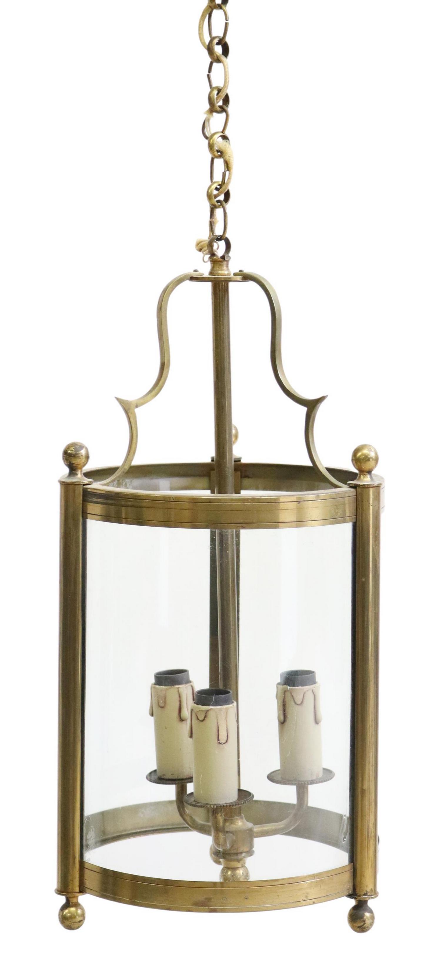 FRENCH BRASS & GLASS THREE-LIGHT HANGING LANTERN (1 of 2)