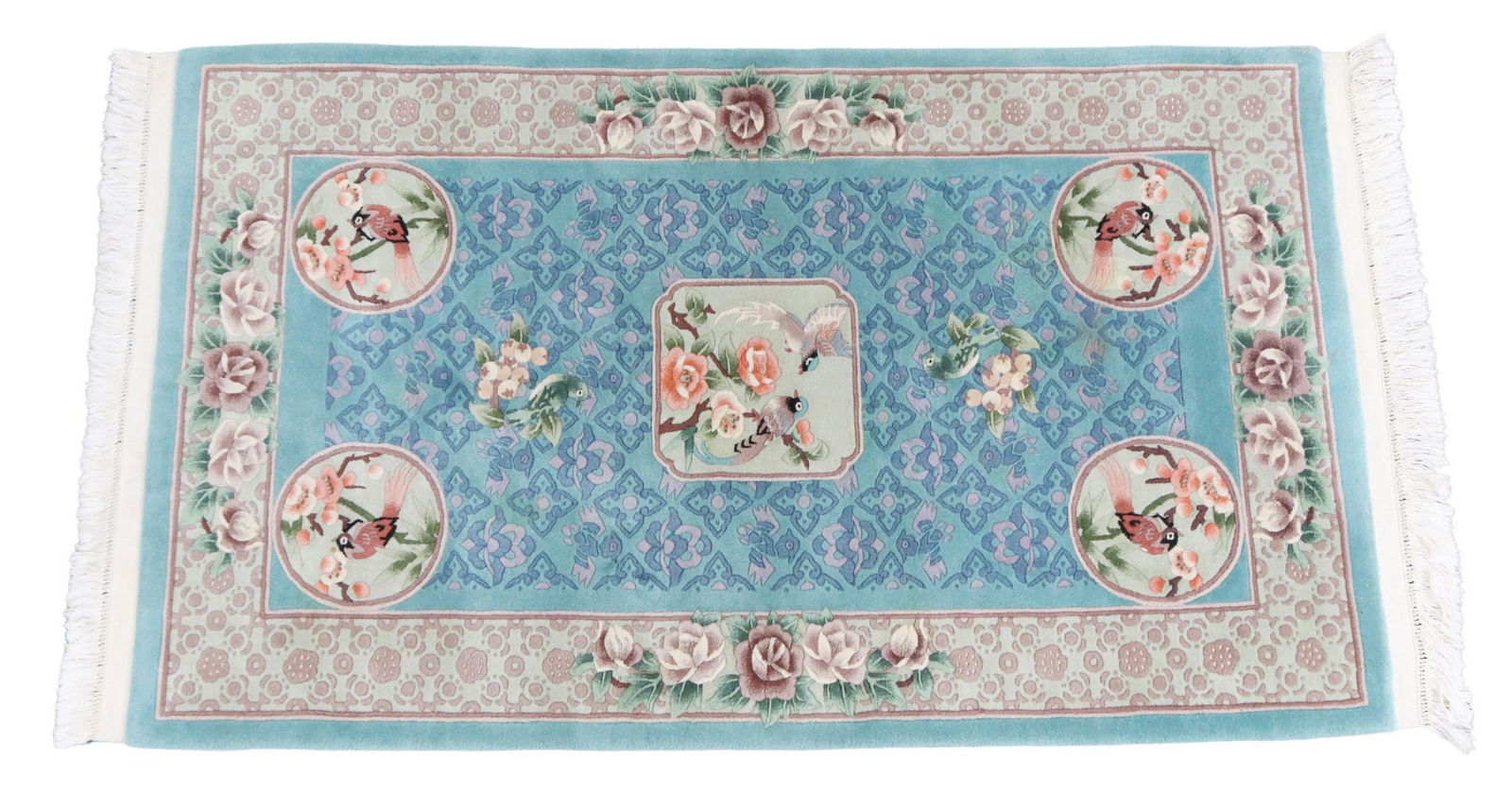 CHINESE HAND-TIED BIRD & FLOWER RUG, 4'11" X 3'0" (1 of 3)