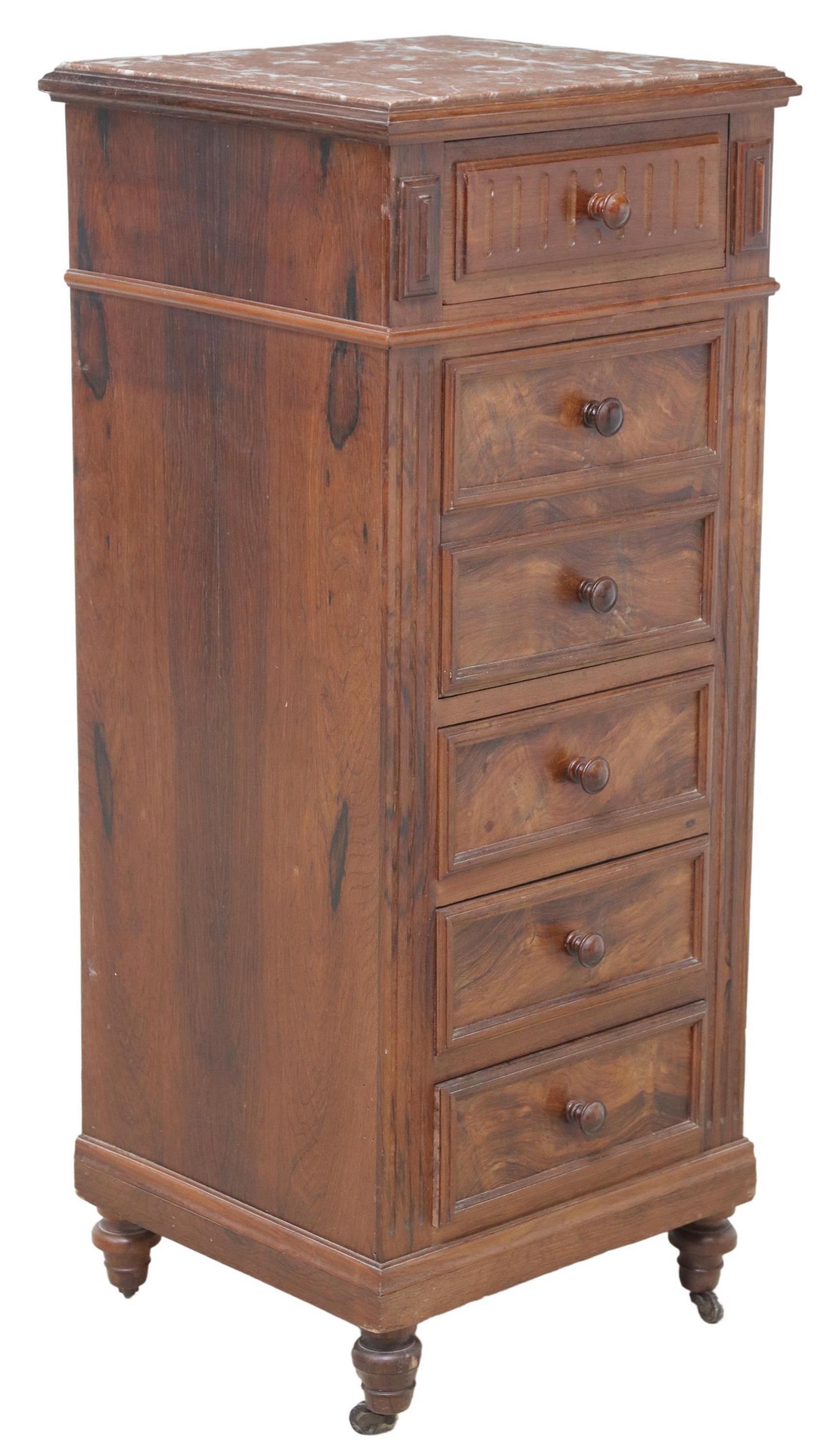 FRENCH MARBLE-TOP WALNUT BEDSIDE CABINET (1 of 6)