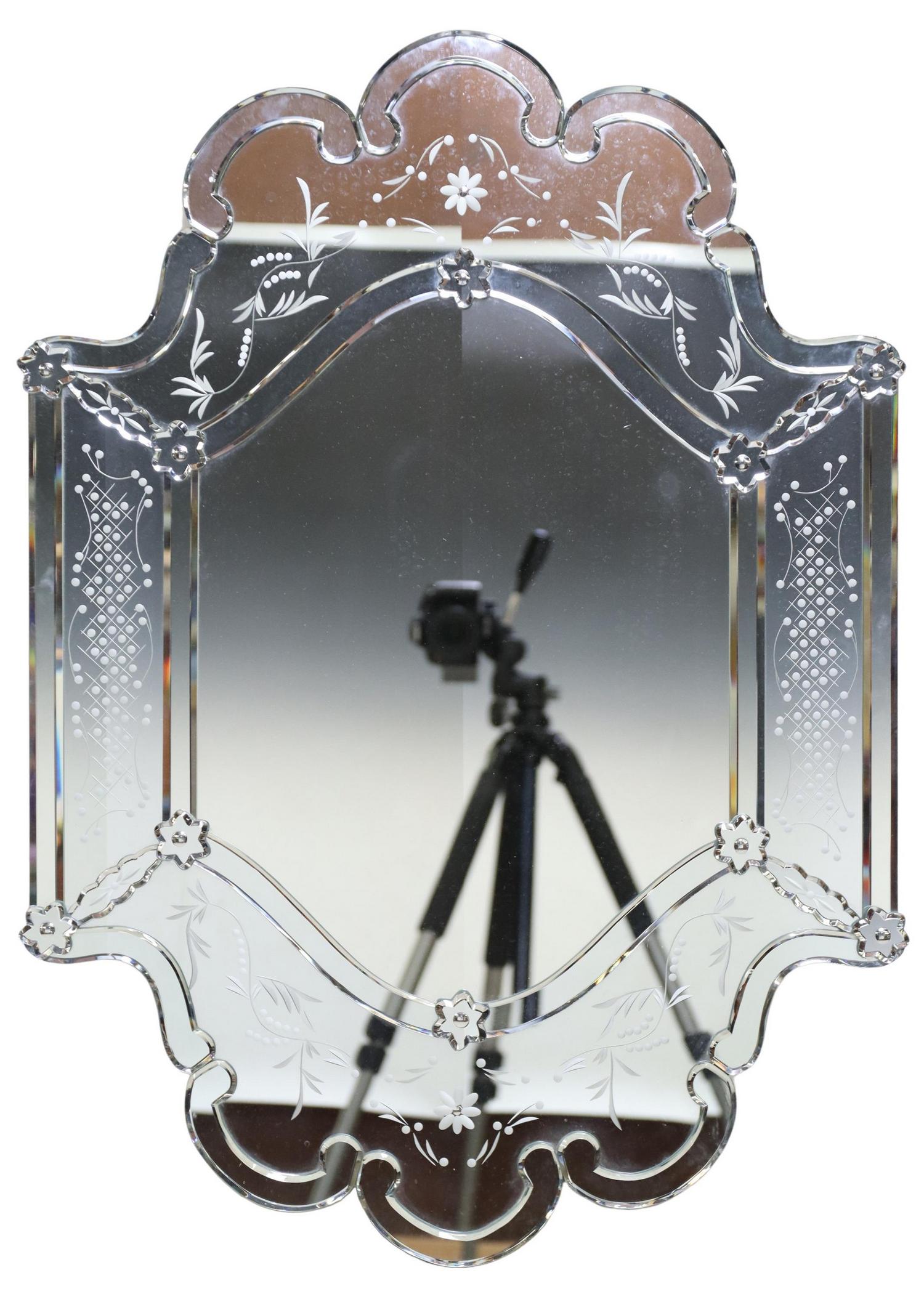 VENETIAN STYLE ETCHED GLASS WALL MIRROR (1 of 2)