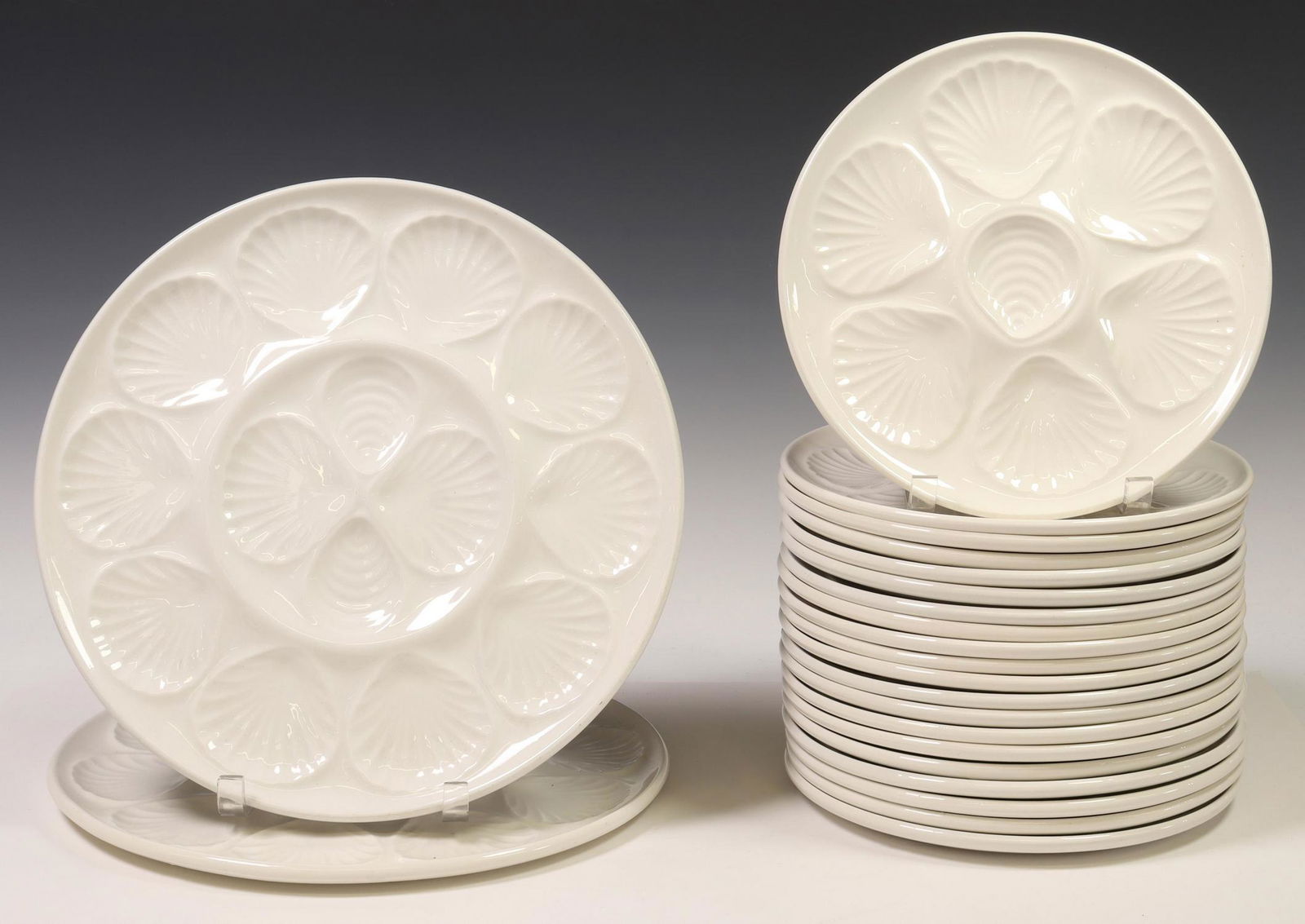 (22) FRENCH FAIENCE WHITE GLAZED OYSTER SERVICE (1 of 3)