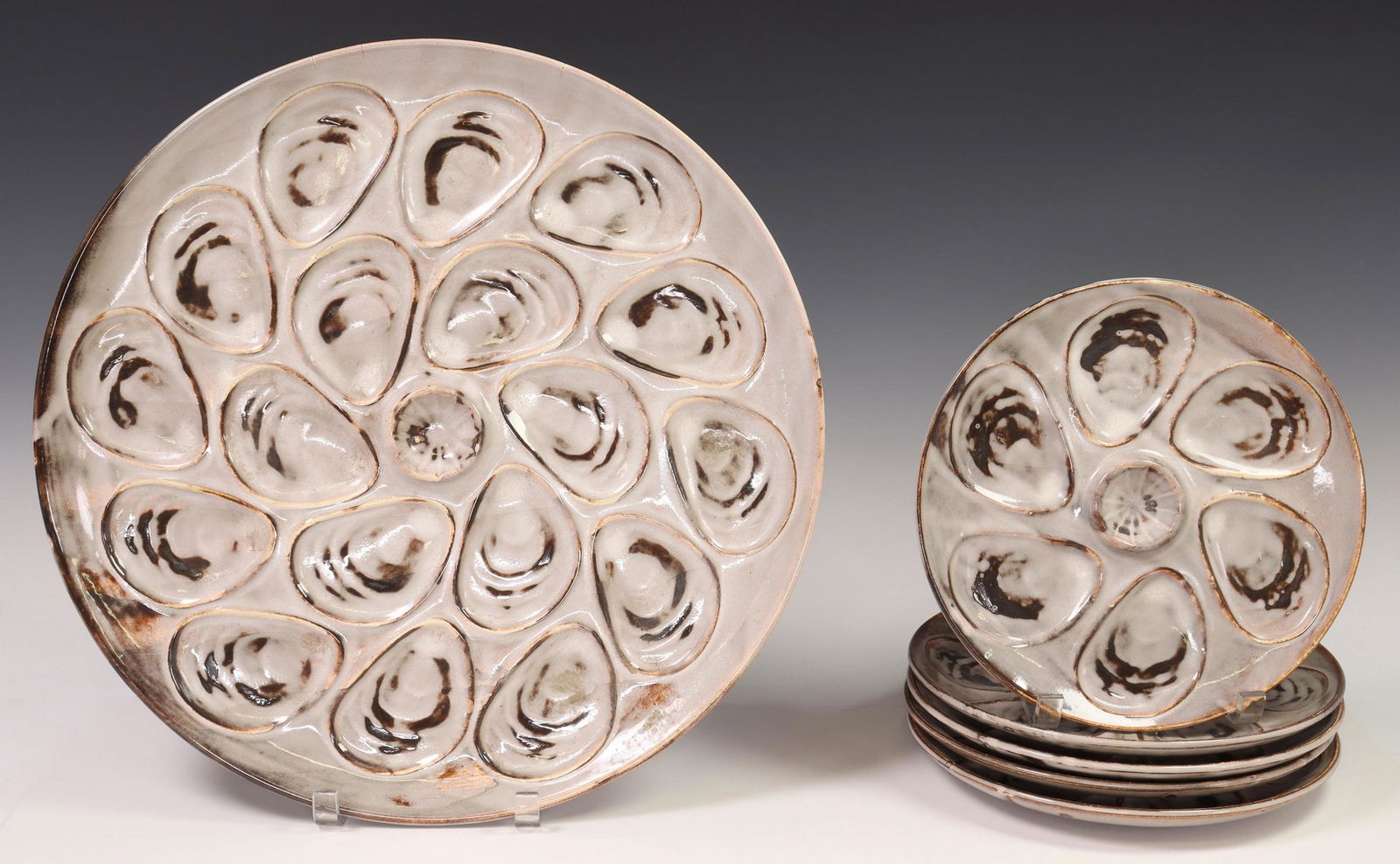 (6) FRENCH FAIENCE OYSTER PLATES & PLATTER (1 of 4)