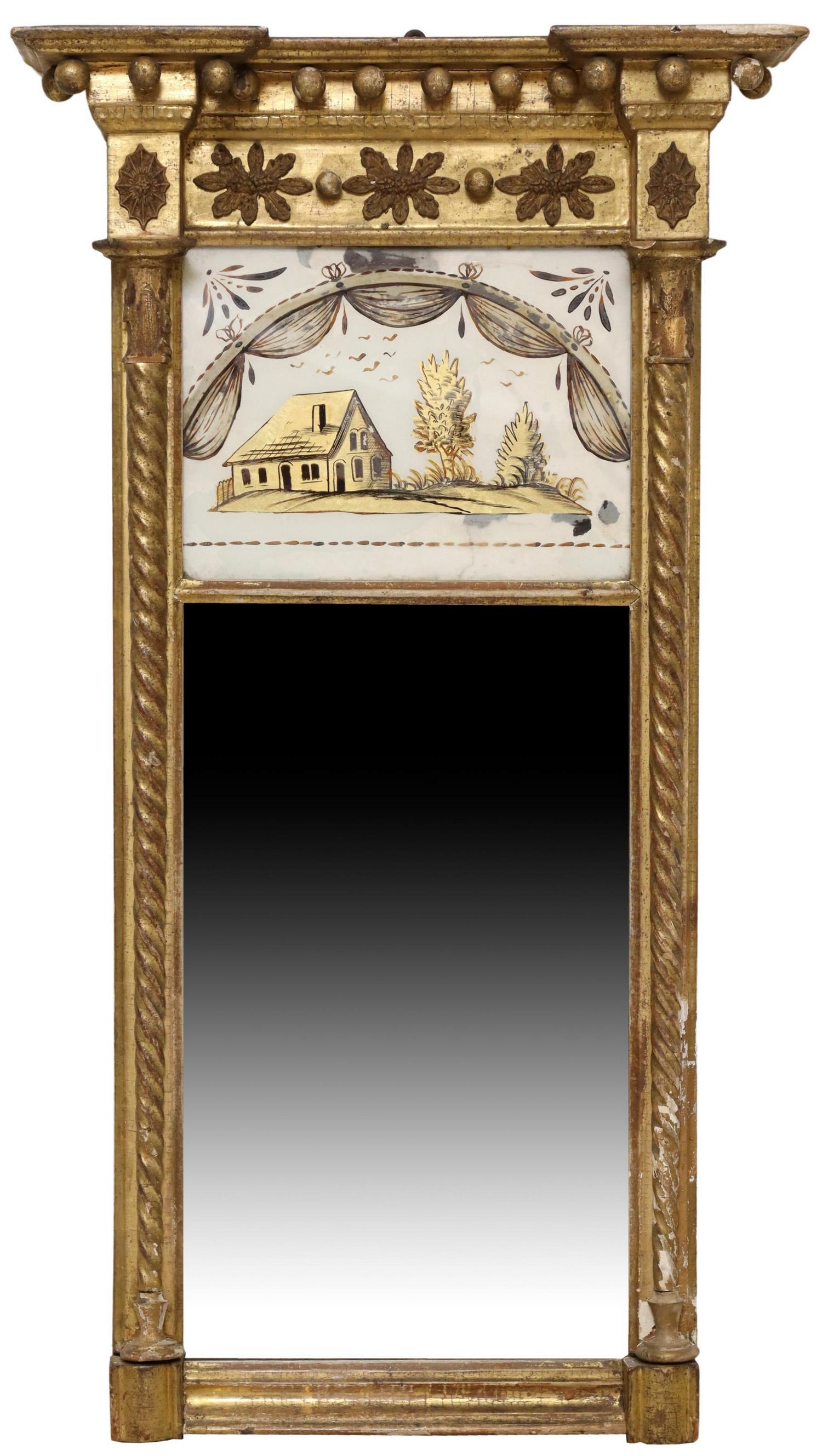 AMERICAN FEDERAL GILTWOOD REVERSE PAINTED MIRROR (1 of 3)