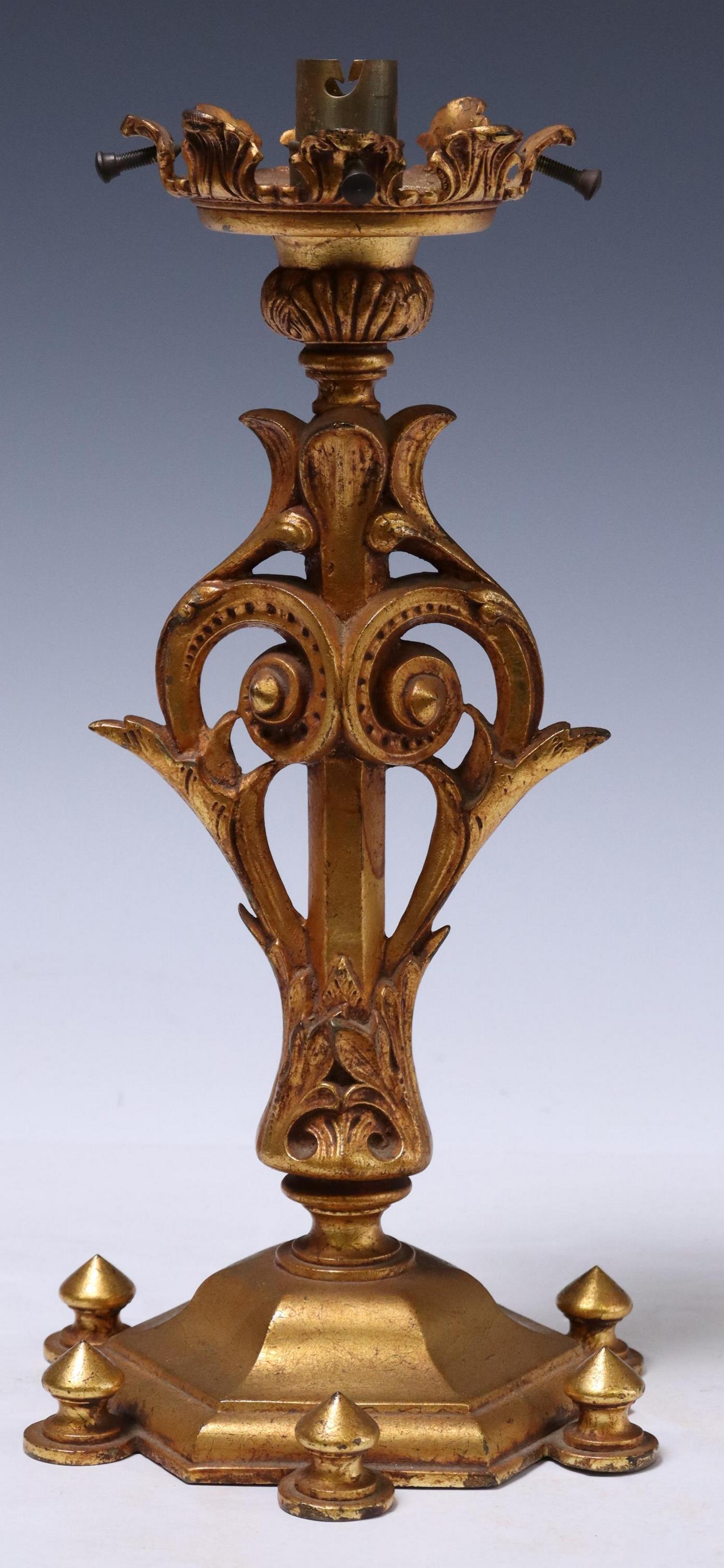 FRENCH GILT METAL 1-LT SCROLLED FOLIATE TABLE LAMP (1 of 3)