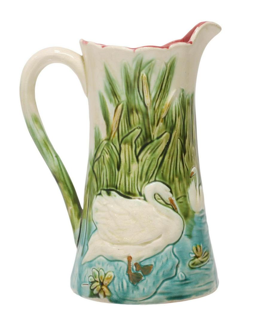 ORCHIES FRANCE MAJOLICA SWAN PITCHER (1 of 2)