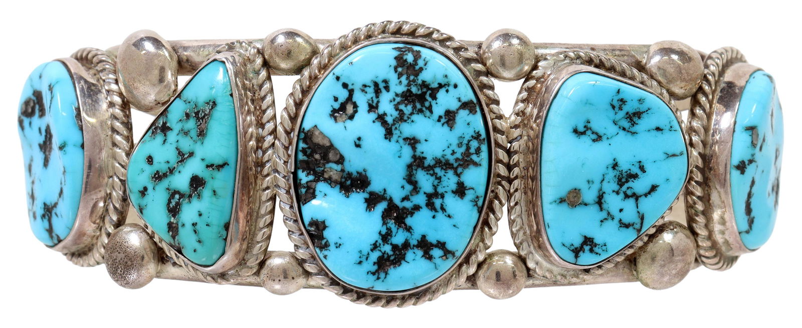NATIVE AMERICAN STERLING SILVER & TURQUOISE CUFF (1 of 4)