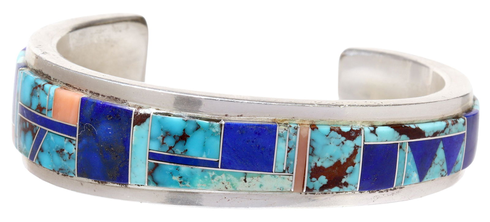 SOUTHWEST STERLING CHANNEL MOSAIC INLAY CUFF (1 of 4)