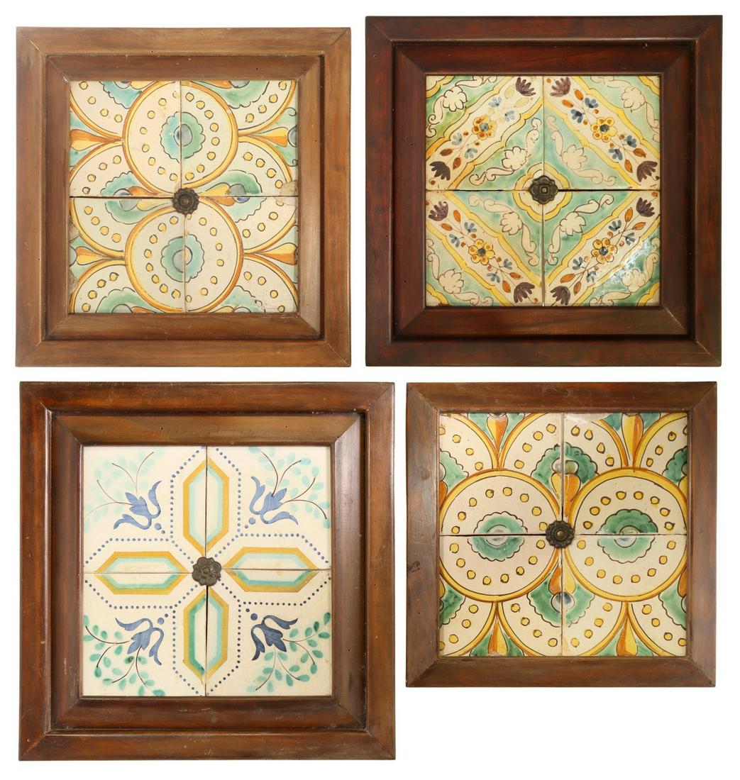 (4) FRAMED POLYCHROME CERAMIC TILES, SPAIN 19TH C (1 of 3)