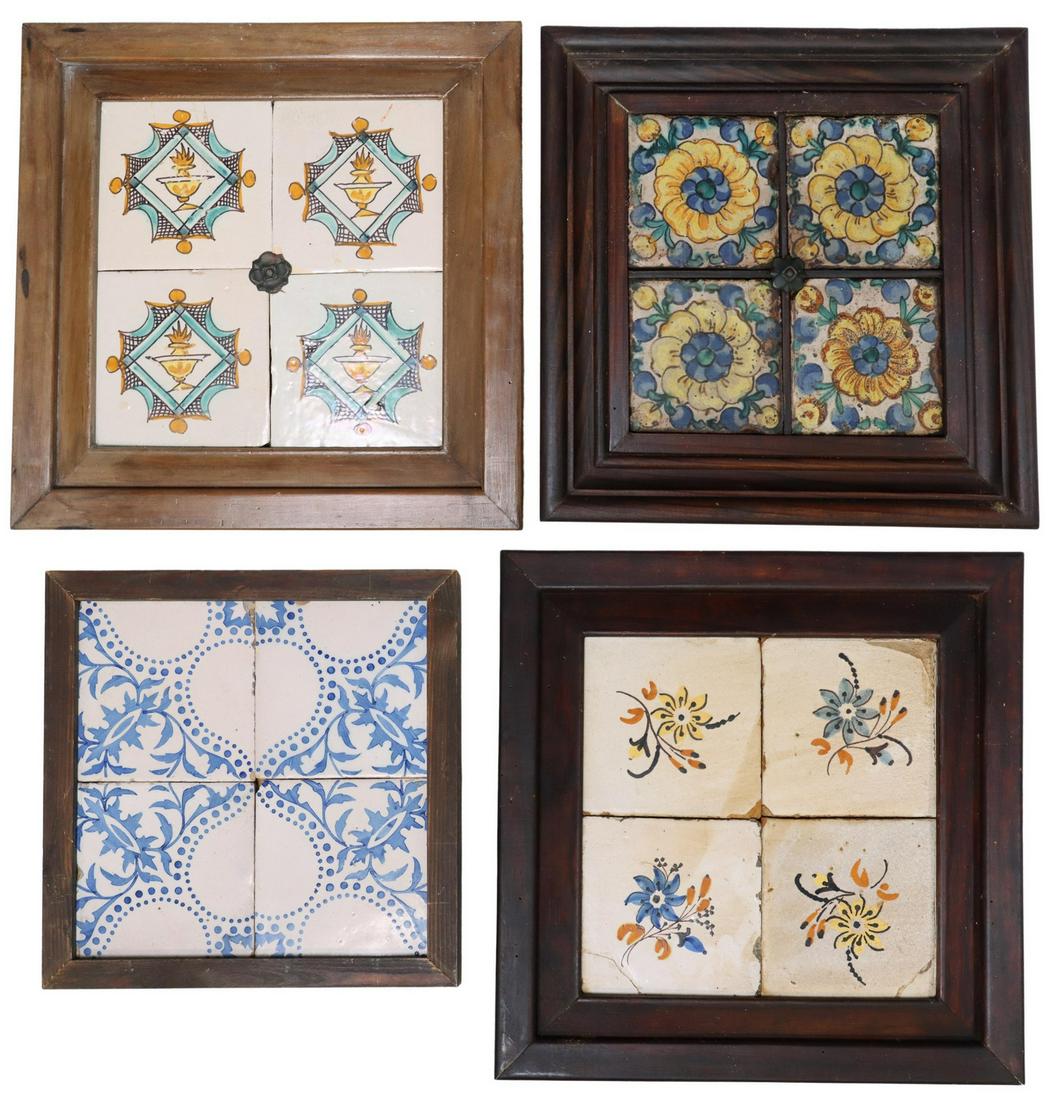 (4) FRAMED POLYCHROME CERAMIC TILES, SPAIN 19TH C (1 of 5)