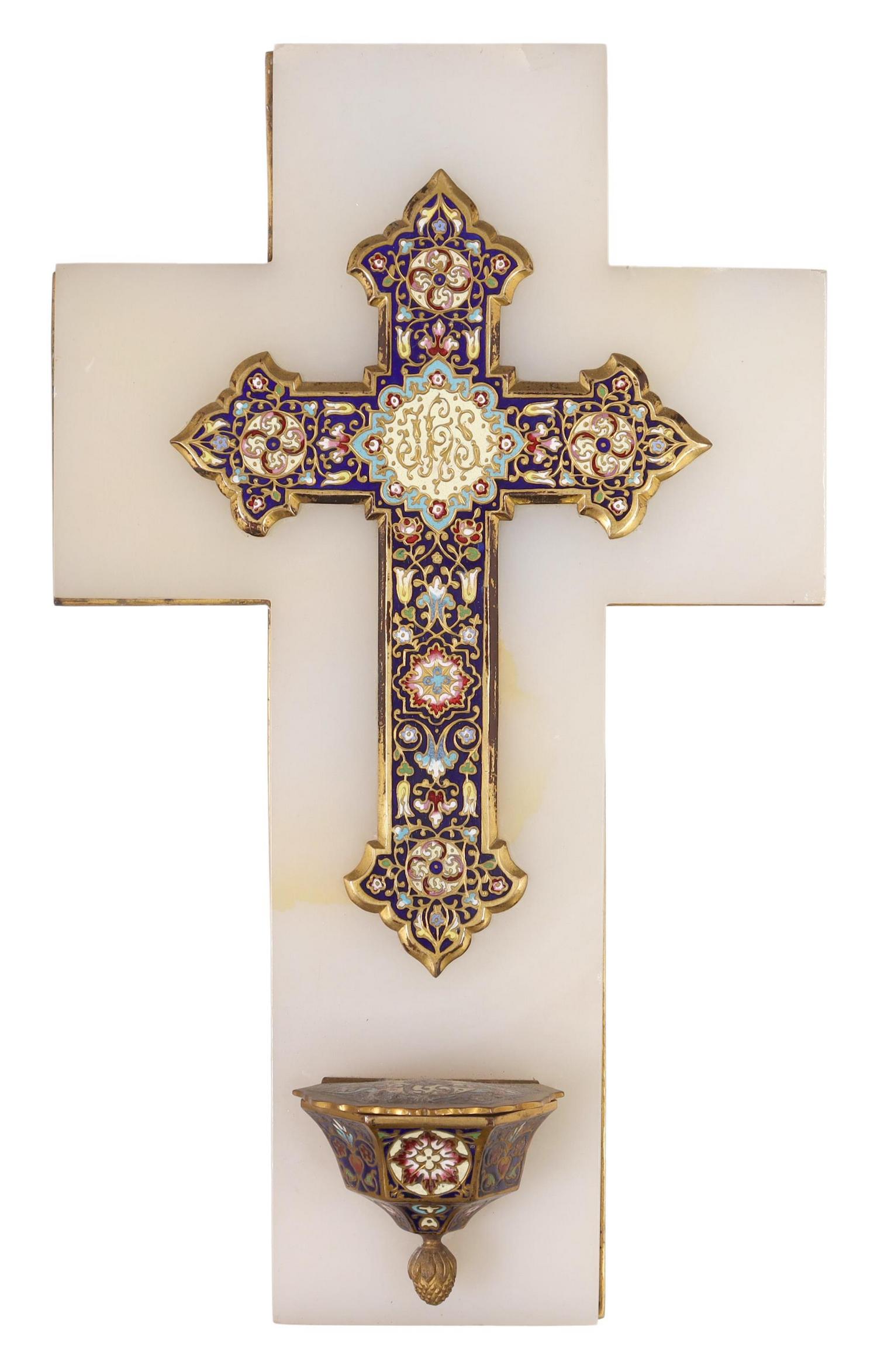 FRENCH CHAMPLEVE ENAMEL & ONYX HOLY WATER FONT (1 of 4)