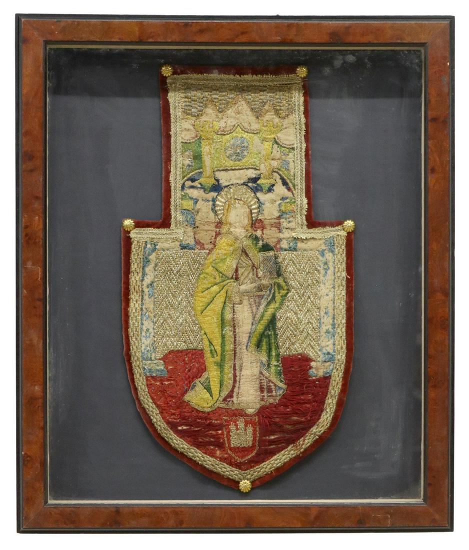 EMBROIDERED VESTMENT FRAGMENT DEPICTING A SAINT (1 of 4)