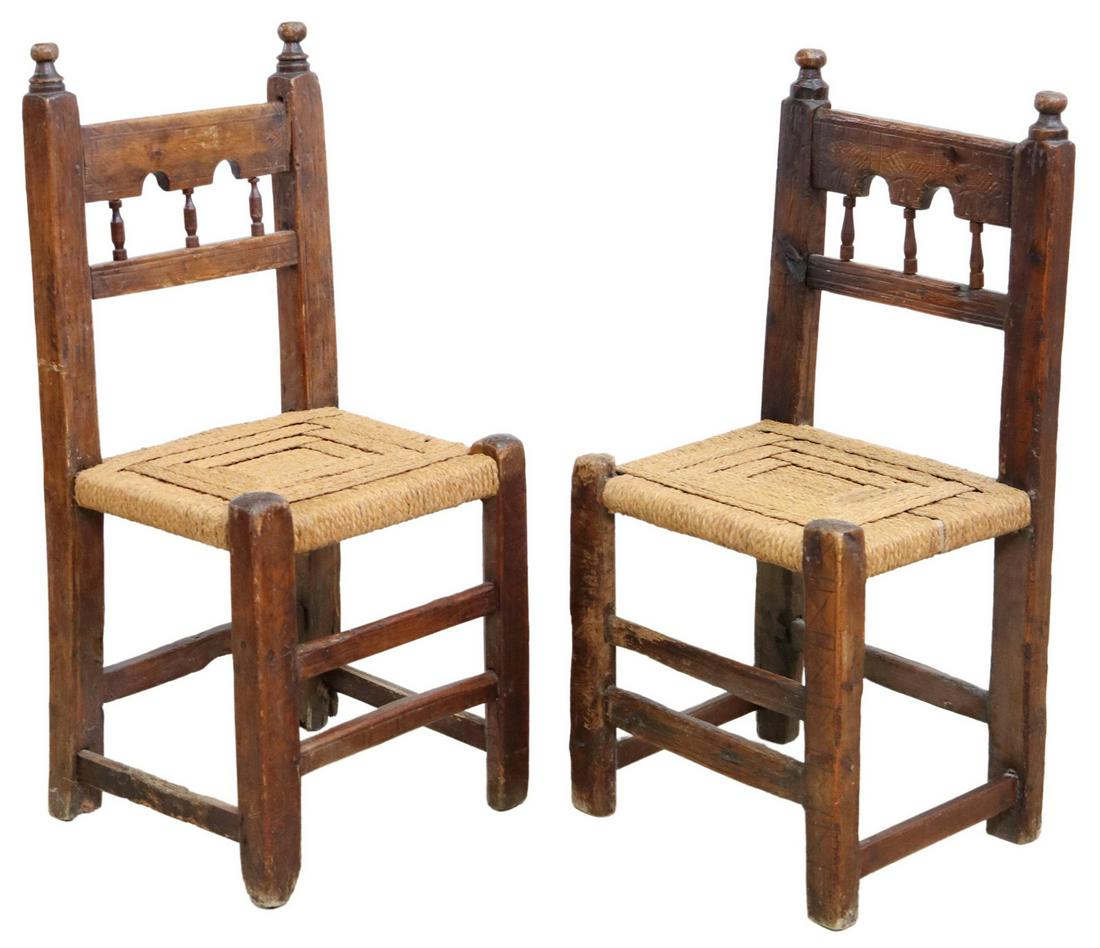 (2) RUSTIC SPANISH RUSH-SEAT SIDE CHAIRS (1 of 3)