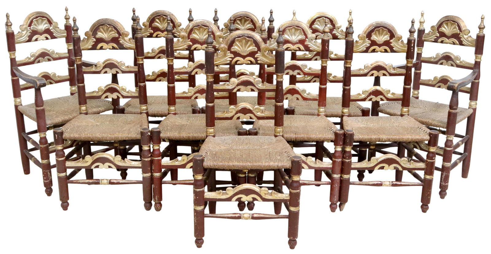 (10) SPANISH PARCEL GILT & RUSH SEAT CHAIRS (1 of 3)