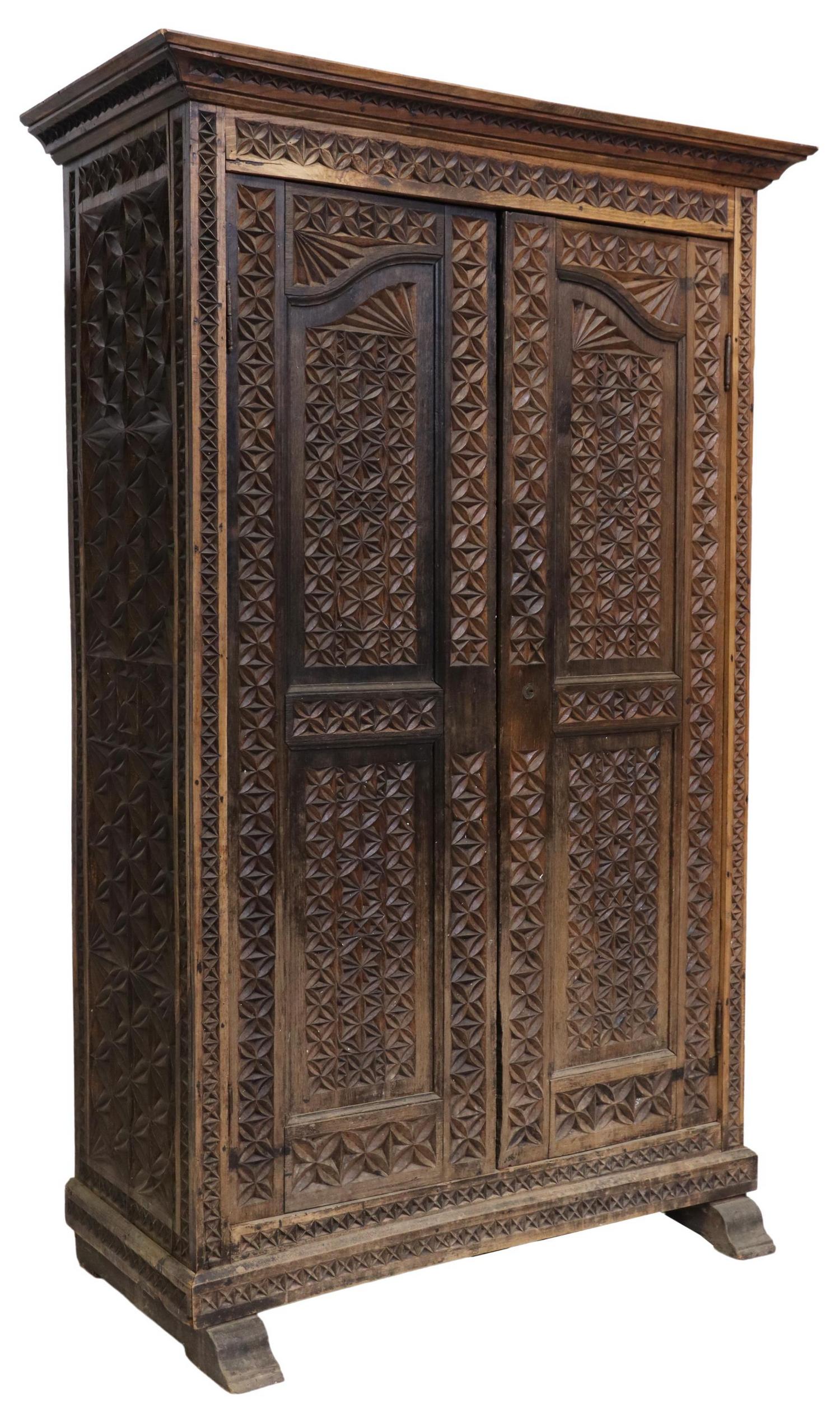 SPANISH CHIP CARVED ARMOIRE OR CABINET 18th/19th c. (1 of 4)