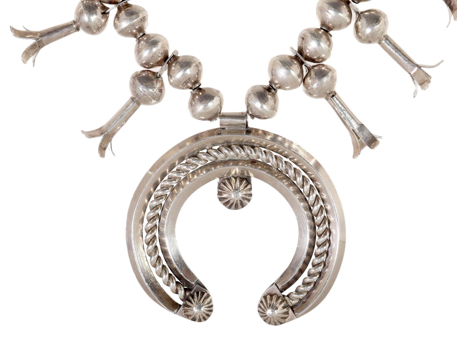 NATIVE AMERICAN SILVER SQUASH BLOSSOM NECKLACE (1 of 5)